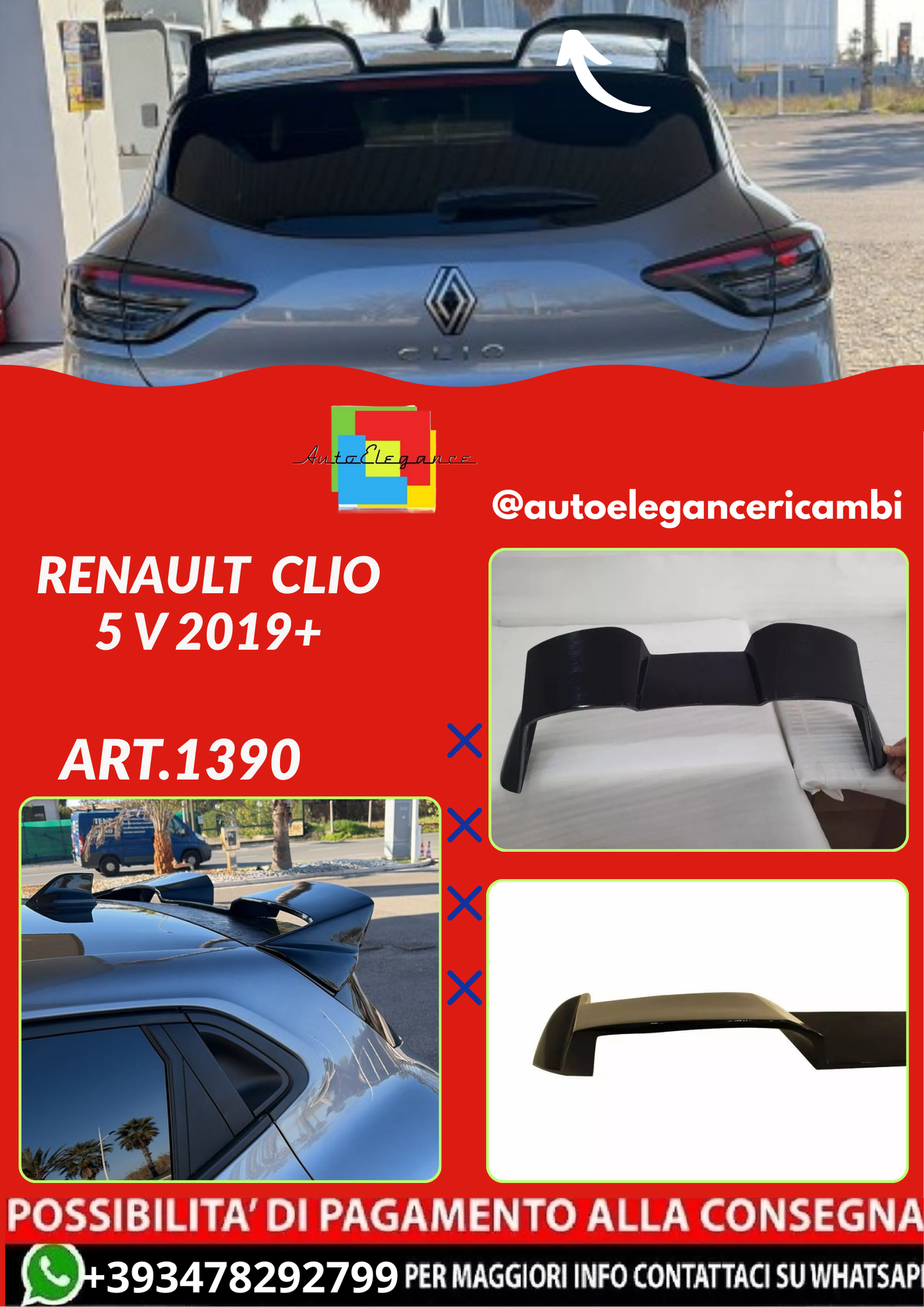 ART.1390 SPOILER RENAULT CLIO 5 V 2019+ NERO LUCIDO CUP