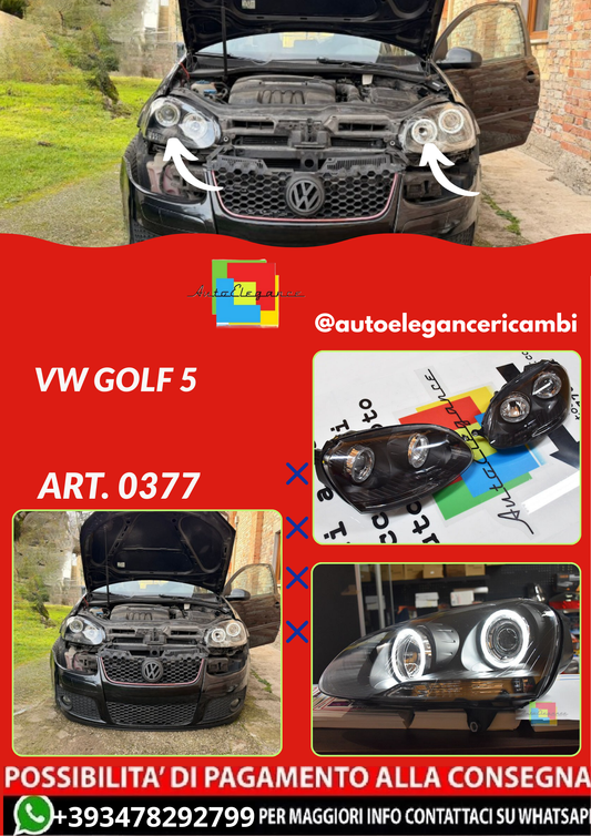 ART. 0377 FARI ANTERIORI VW GOLF 5 NERI ANGEL EYES