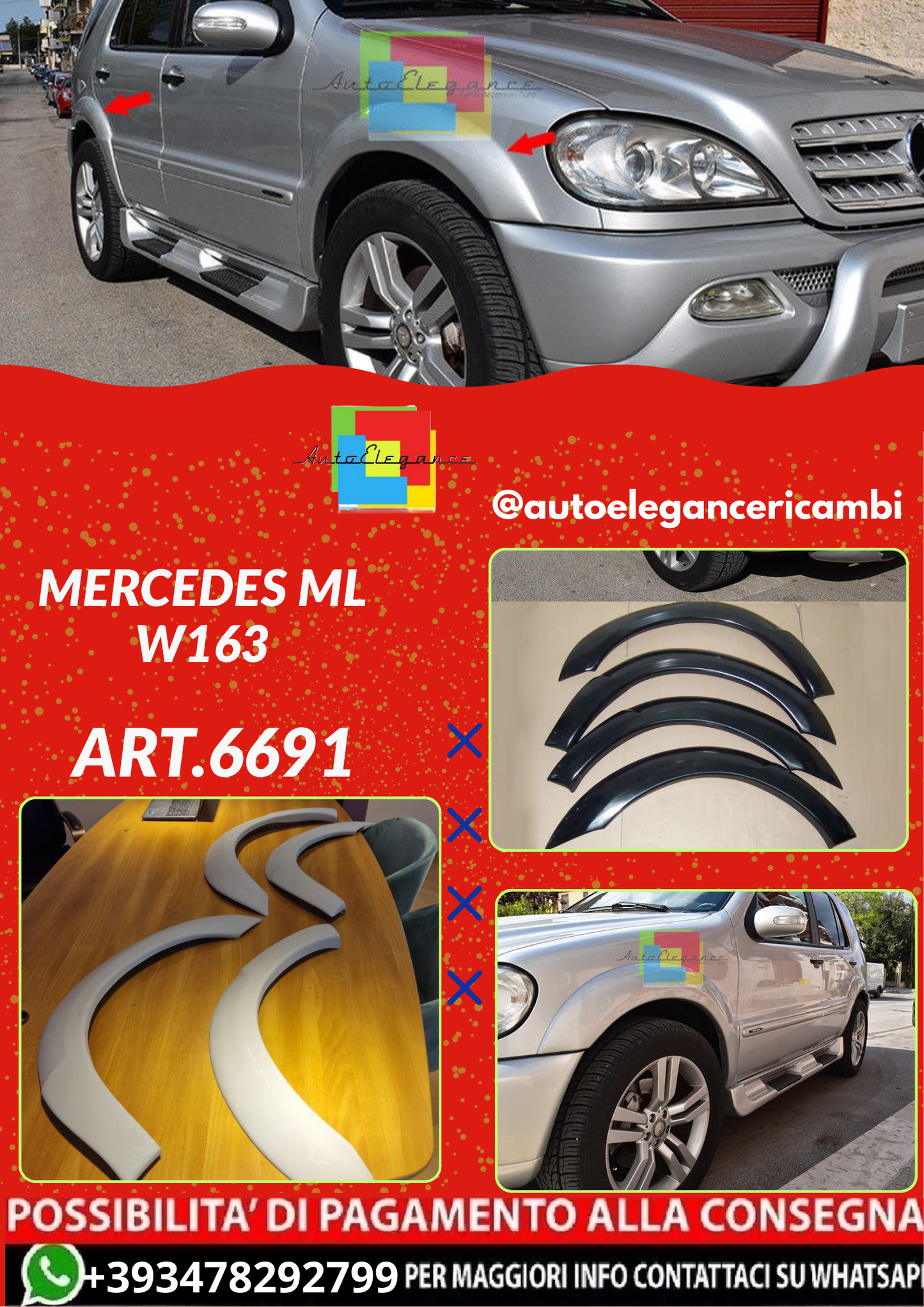 ART.6691  PARAFANGHI ALLARGATI MERCEDES ML W163 GREZZI