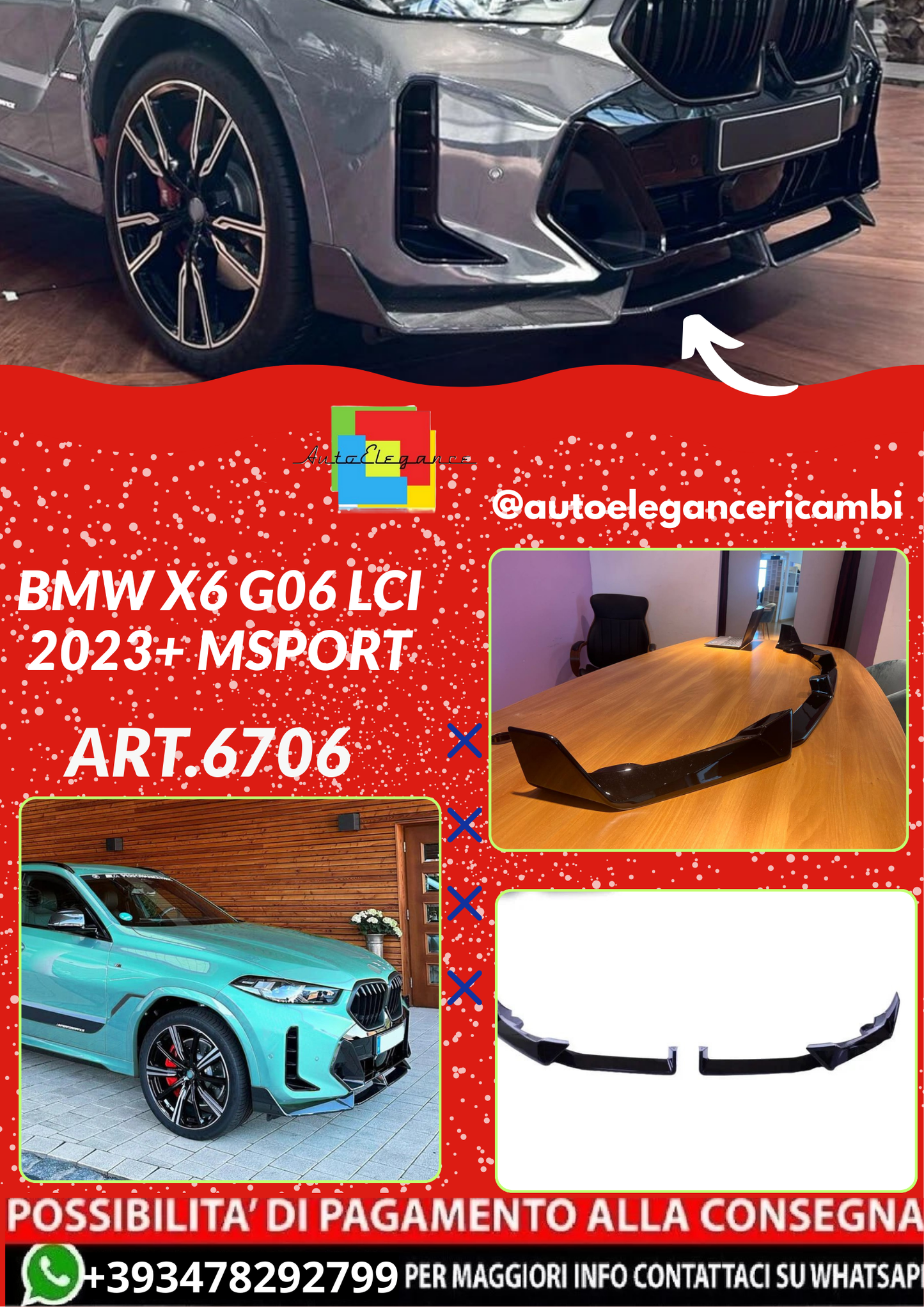 ART.6706 SPLITTER BMW X6 G06 LCI 2023+ MSPORT NERO LUCIDO