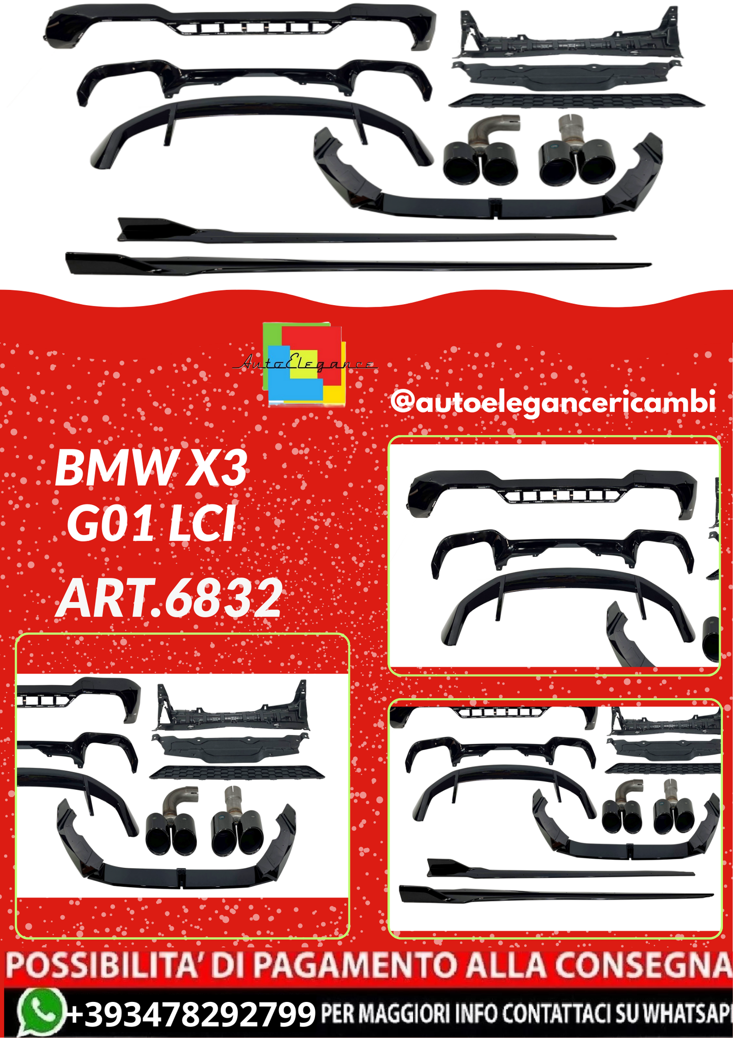 ART.6832  BODYKIT BMW X3 G01 LCI Look M Performance Nero lucido