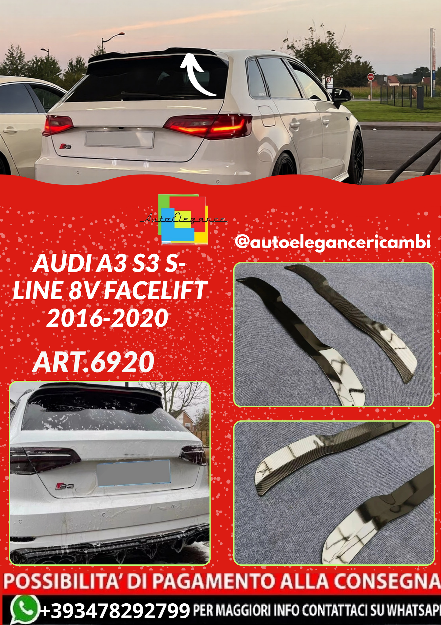 ART.6920 SPOILER Audi A3 S3 S-Line 8V Facelift 2016-2020