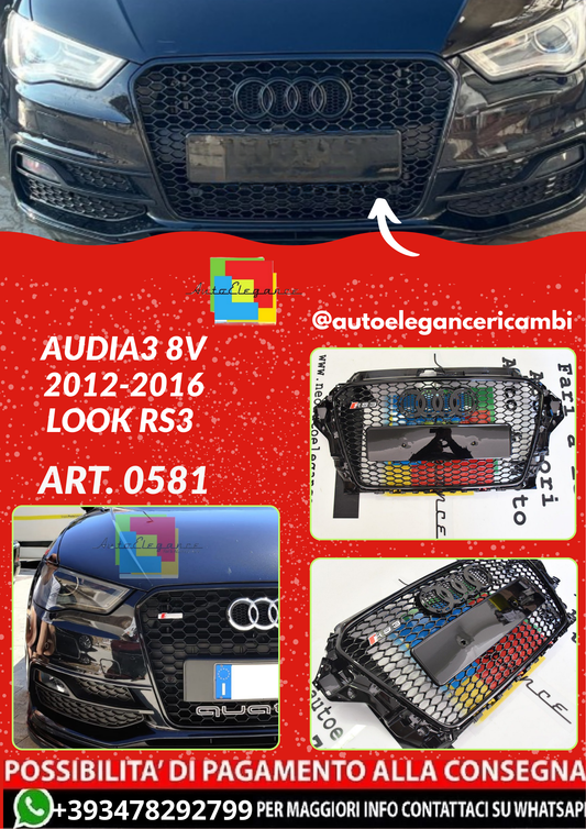 ART. 0581 GRIGLIA AUDI A3 8V 2012-2016 LOOK RS3 NERA