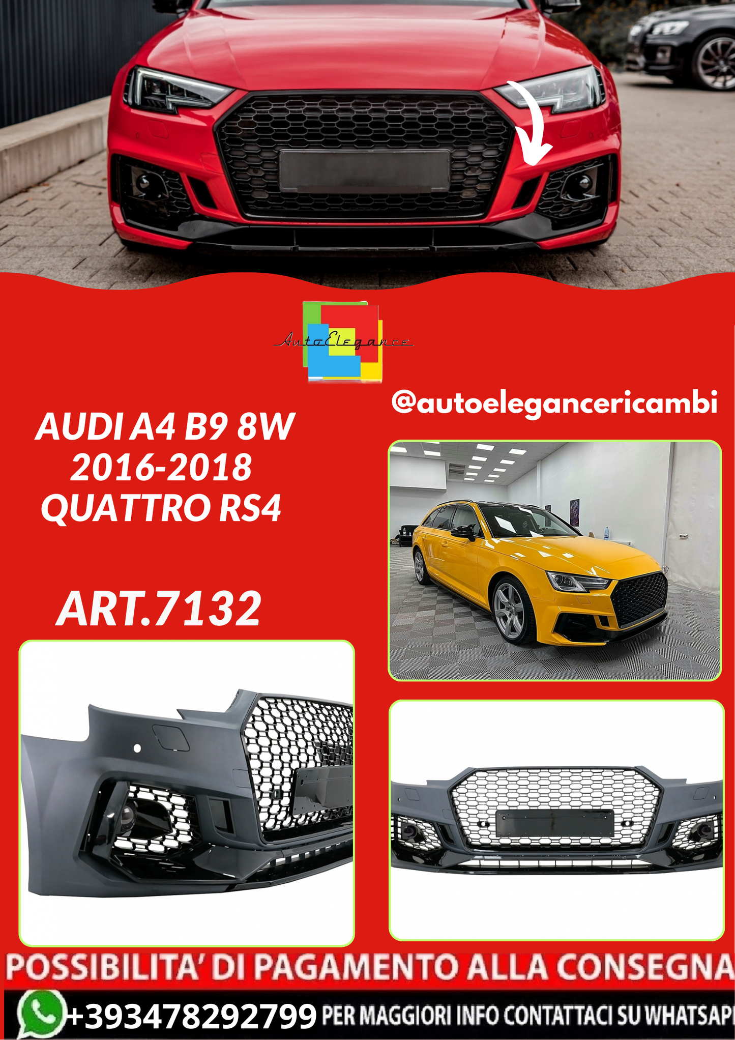 ART.7132  PARAURTI ANTERIORI Audi A4 B9 8W 2016-2018 Quattro RS4