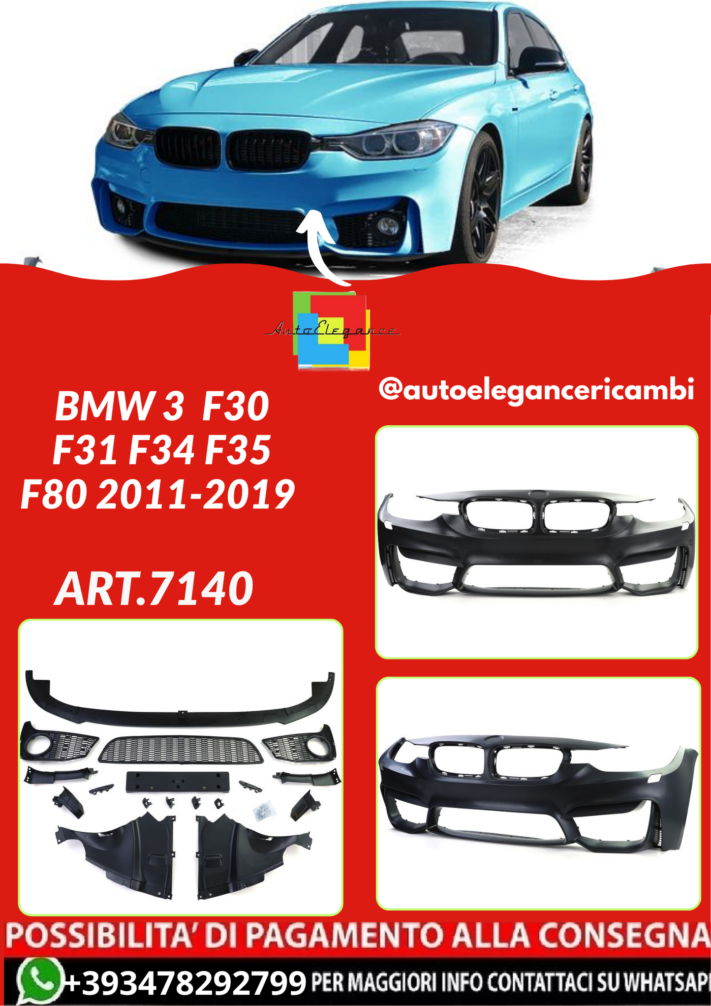 ART.7140  PARAURTI ANTERIORI BMW 3  F30 F31 F34 F35 F80 2011-2019