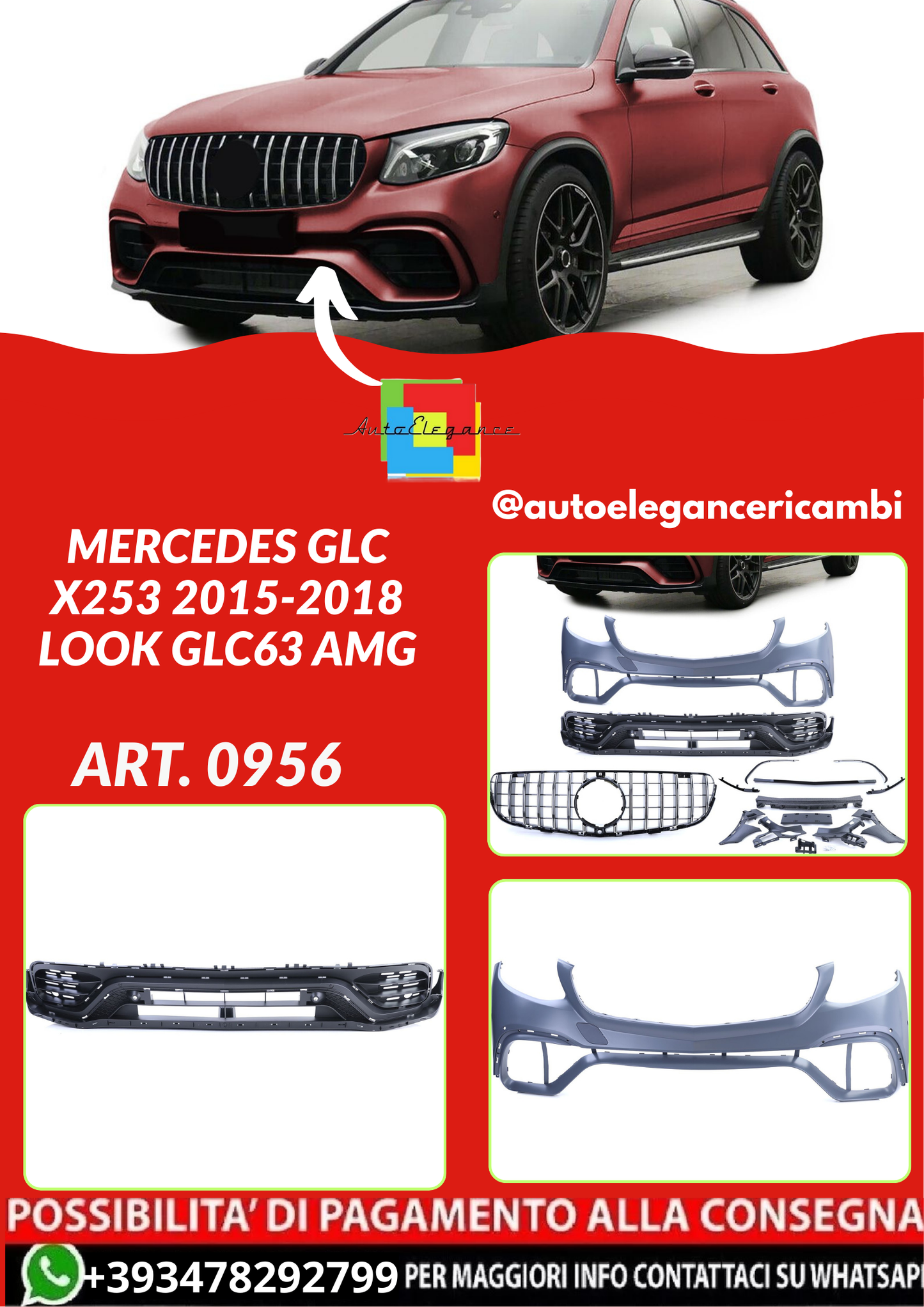 ART. 0956  PARAURTI ANTERIORE MERCEDES GLC X253 2015-2018 LOOK GLC63 AMG