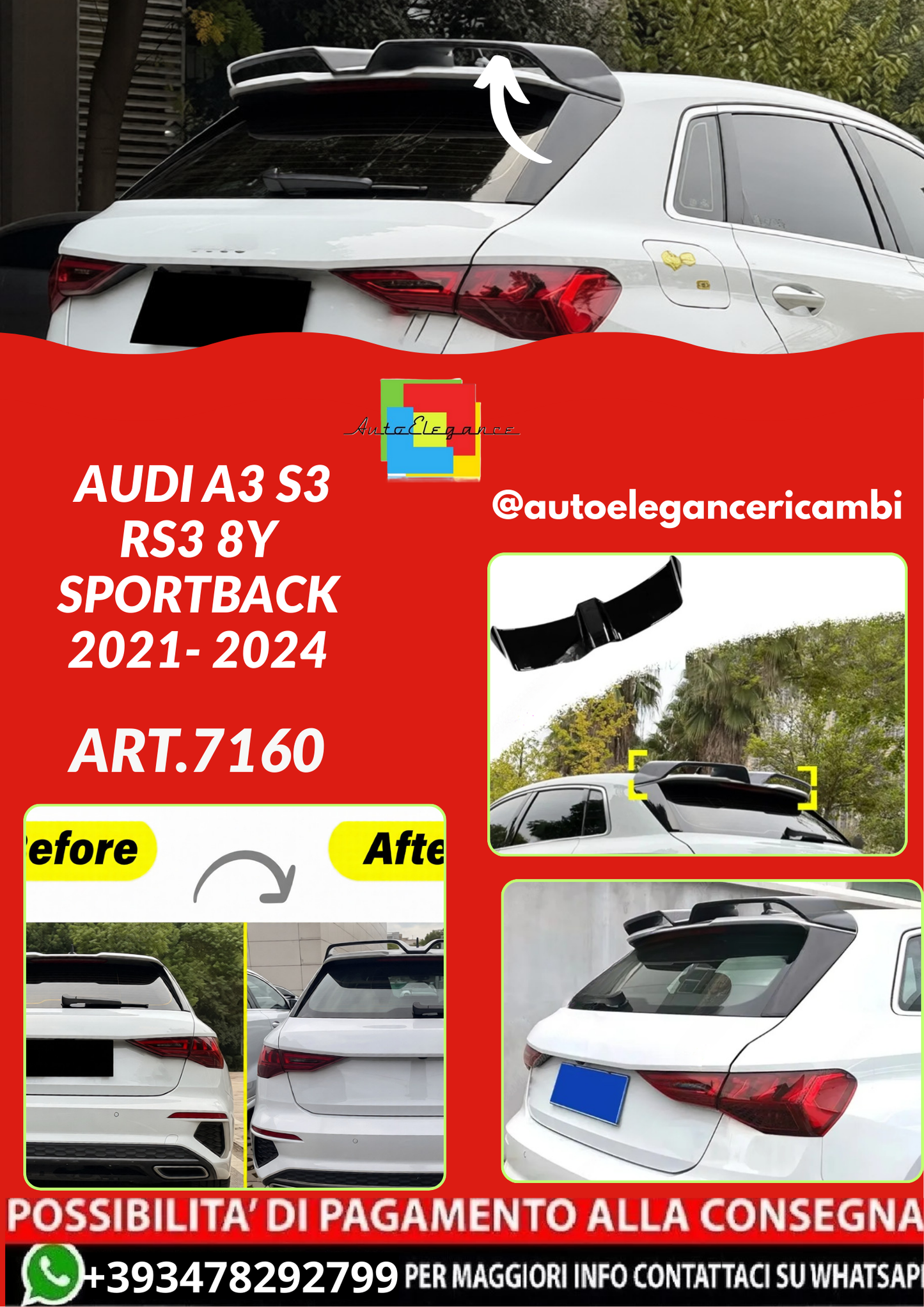 ART.7160  SPOILER Audi A3 S3 RS3 8Y Sportback 2021- 2024