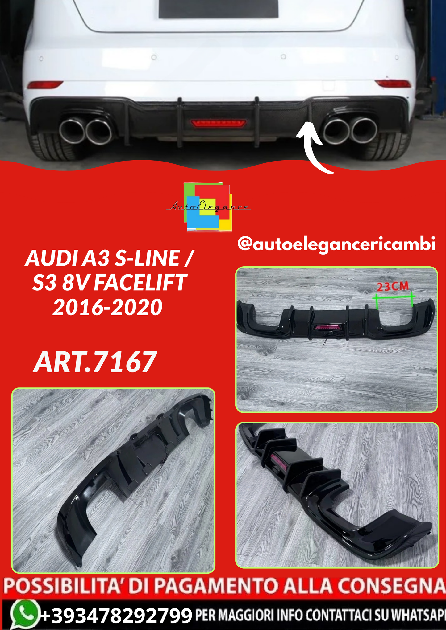 ART.7167  DIFFUSORI Audi A3 S-line / S3 8V Facelift 2016-2020