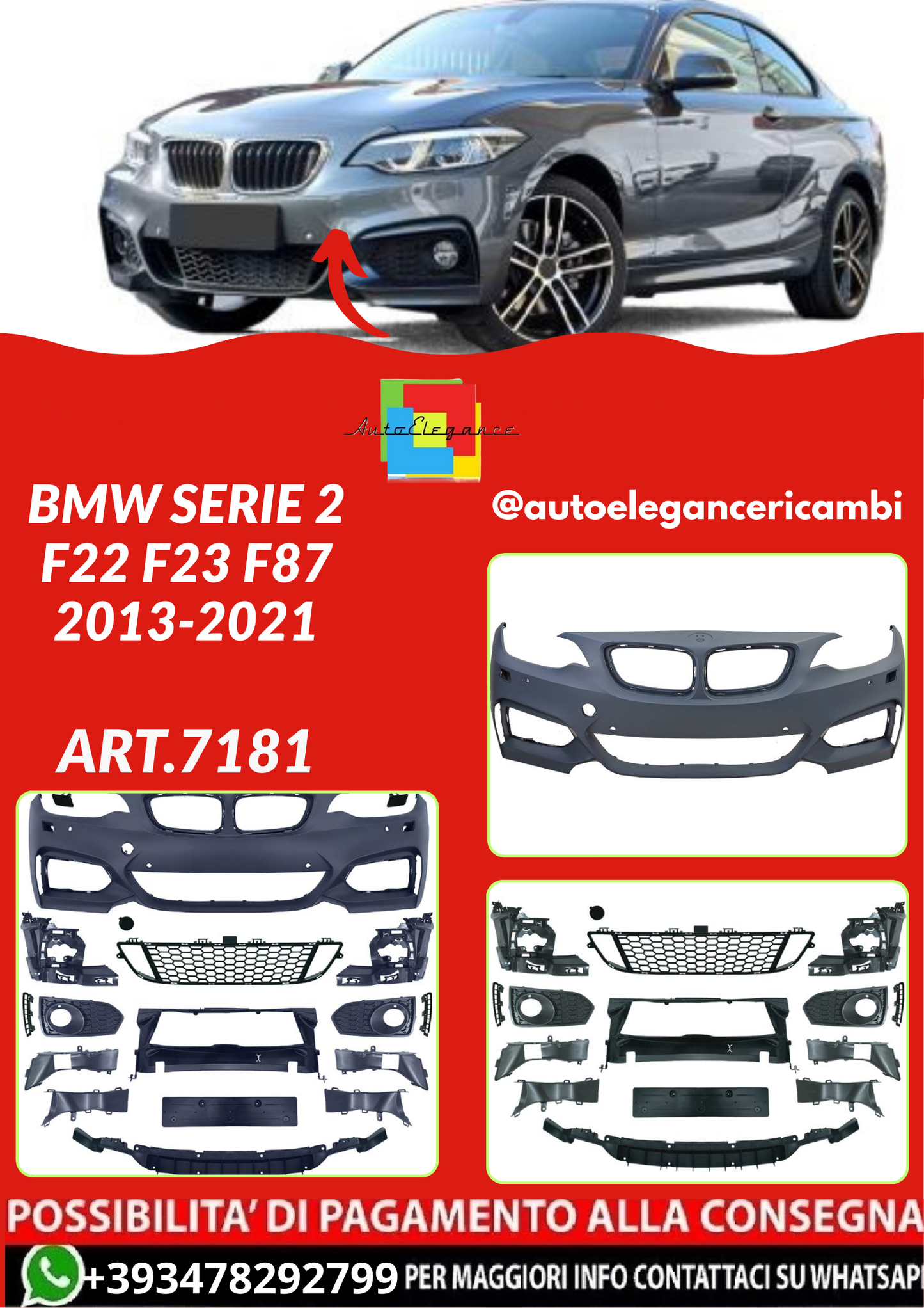 ART.7181 PARAURTI ANTERIORI BMW SERIE 2 F22 F23 F87 2013-2021