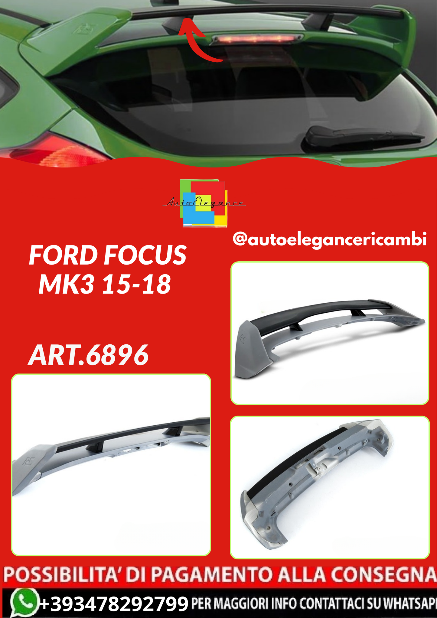 ART.6896 SPOILER  FORD FOCUS MK3 15-18