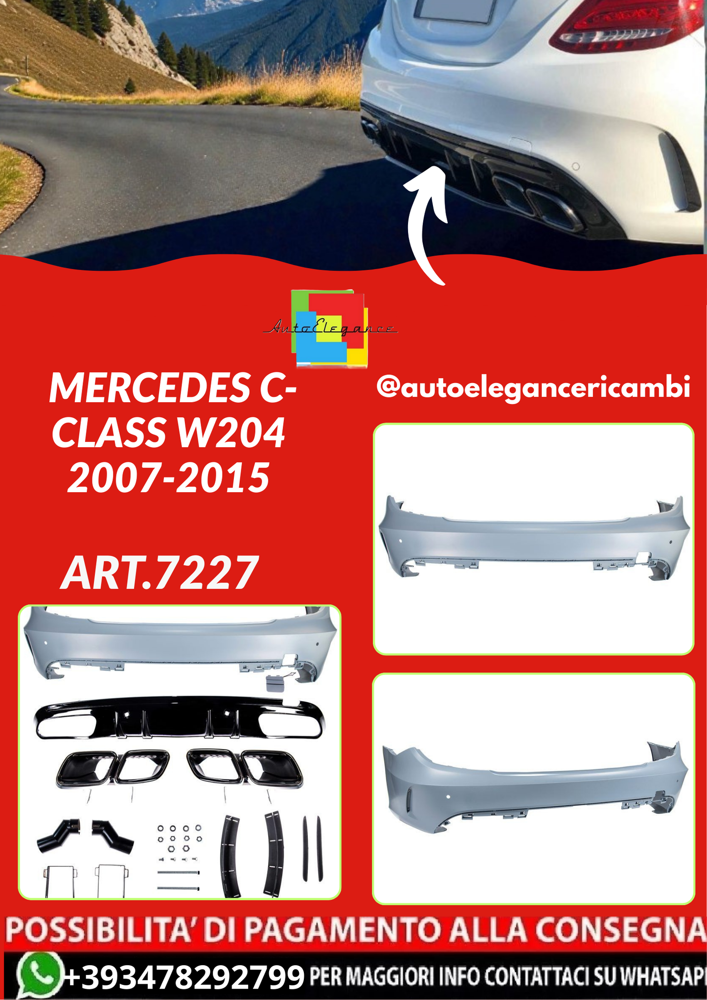 ART.7227  Paraurti Posteriore adatto per Mercedes C-Class W204 2007-2015