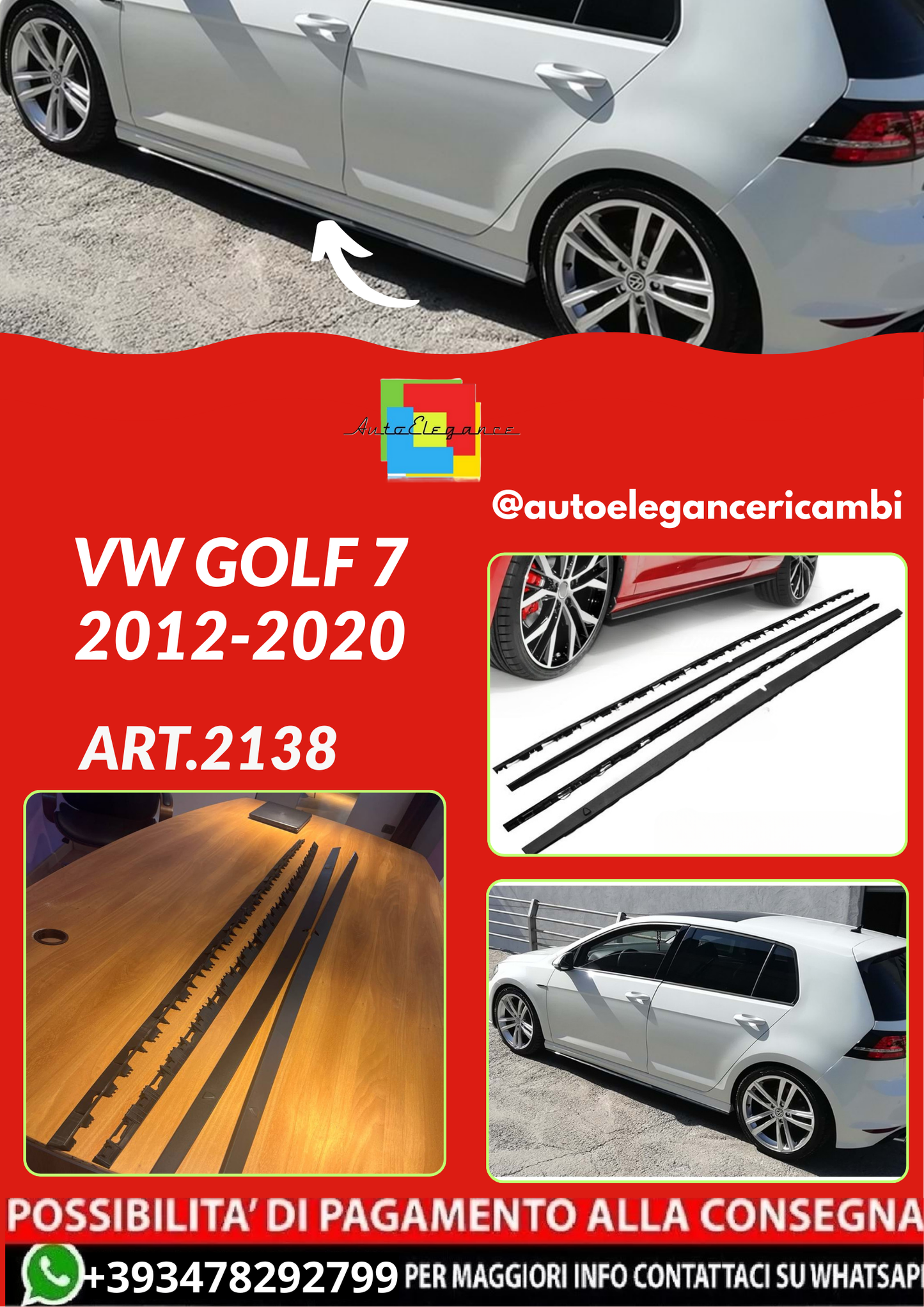 ART.2138 SOTTO MINIGONNE VW GOLF 7 2012-2020 LOOK GTI NERO OPACO