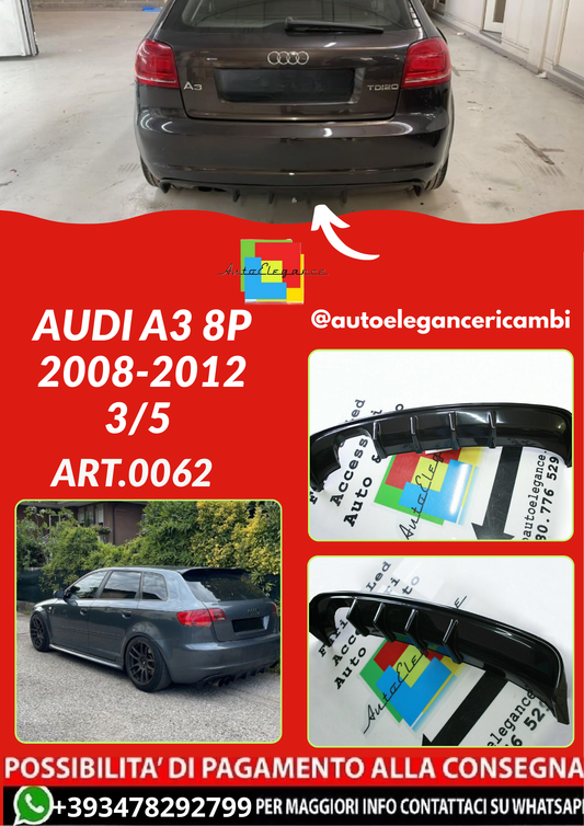 ART.0062  DIFFUSORE AUDI A3 8P 2008-2012 3/5 PORTE LOOK RS3 NERO LUCIDO