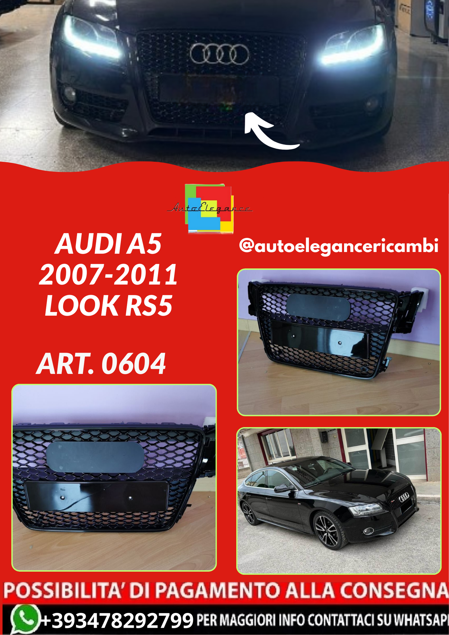 ART. 0604 GRIGLIA AUDI A5 2007-2011 LOOK RS5 NERA