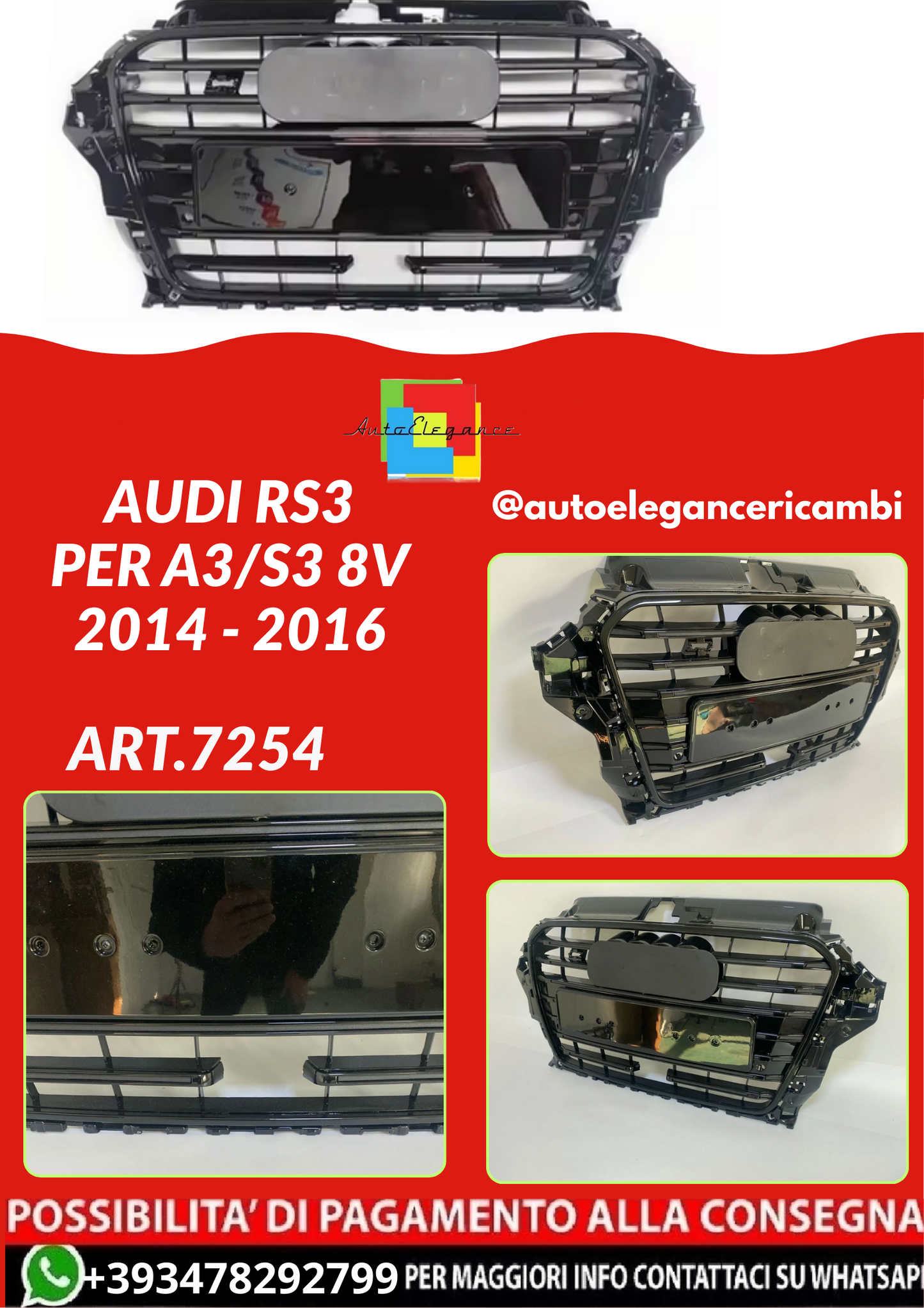 ART.7254 GRIGLIA Audi RS3 per A3/S3 8V 2014 - 2016