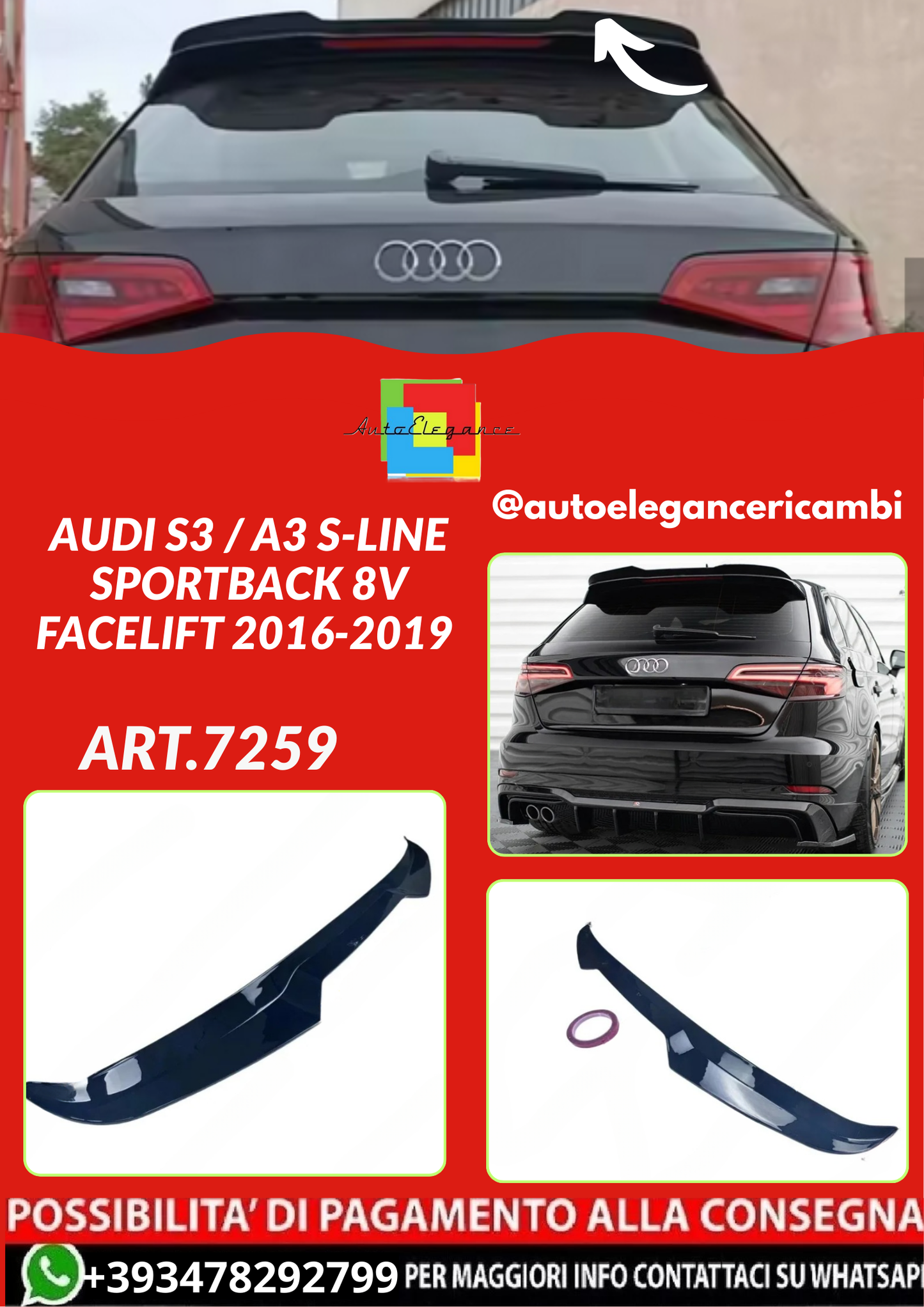 ART.7259 SPOILER Audi S3 / A3 S-Line Sportback 8V Facelift 2016-2019