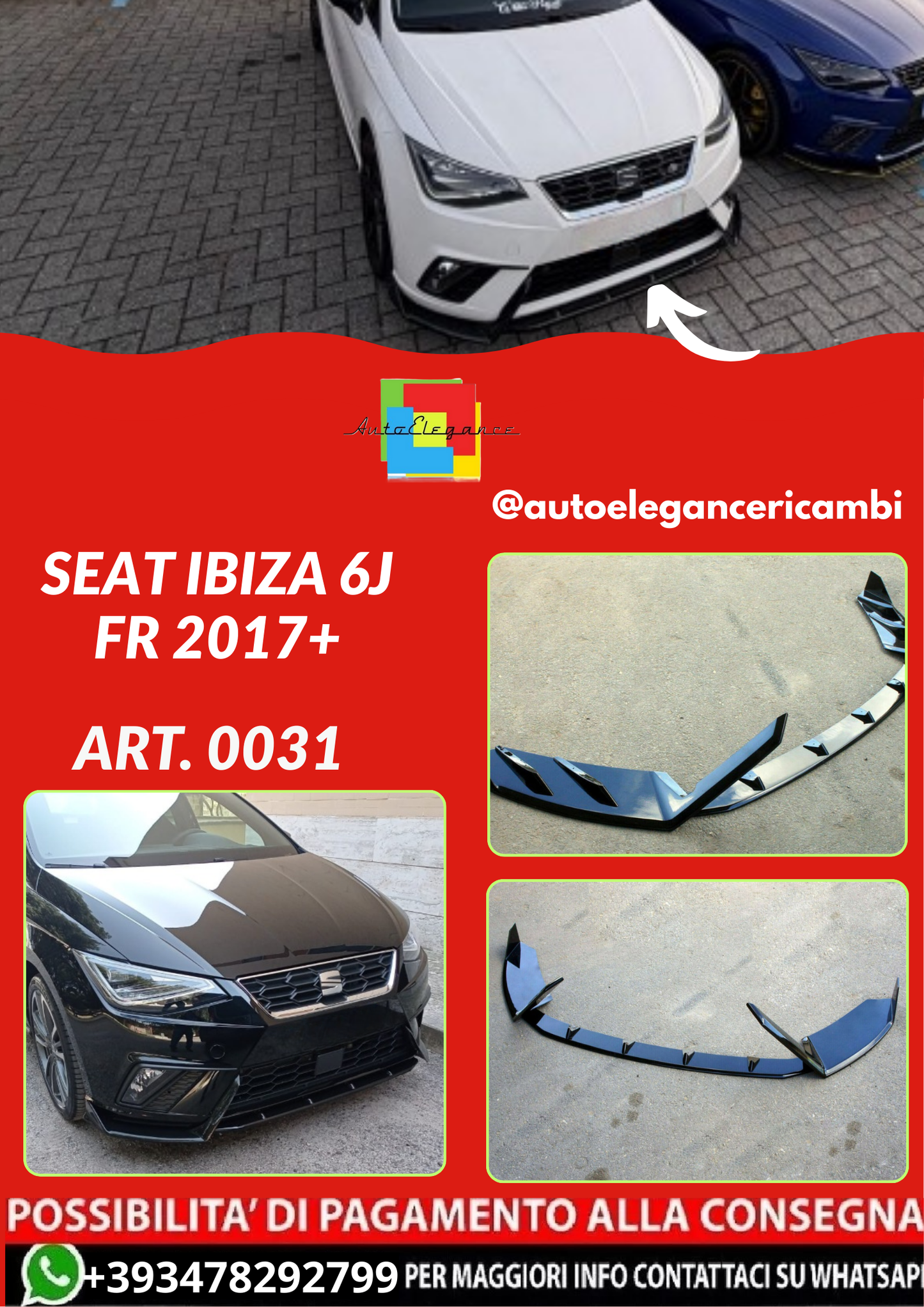ART. 0031 SPLITTER SEAT IBIZA 6J FR 2017+ NERO LUCIDO (3 PEZZI)