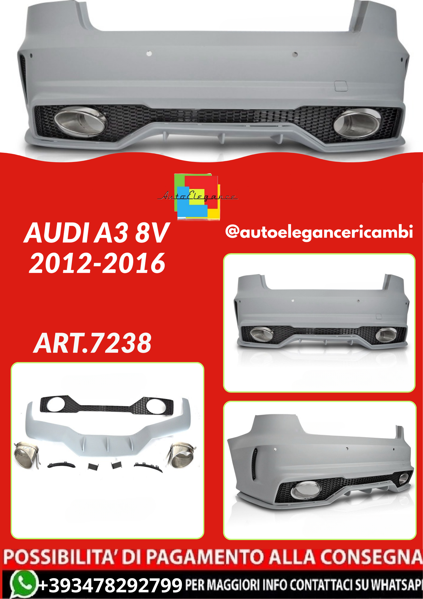 ART.7238  Paraurti Posteriore  AUDI A3 8V  2012-2016