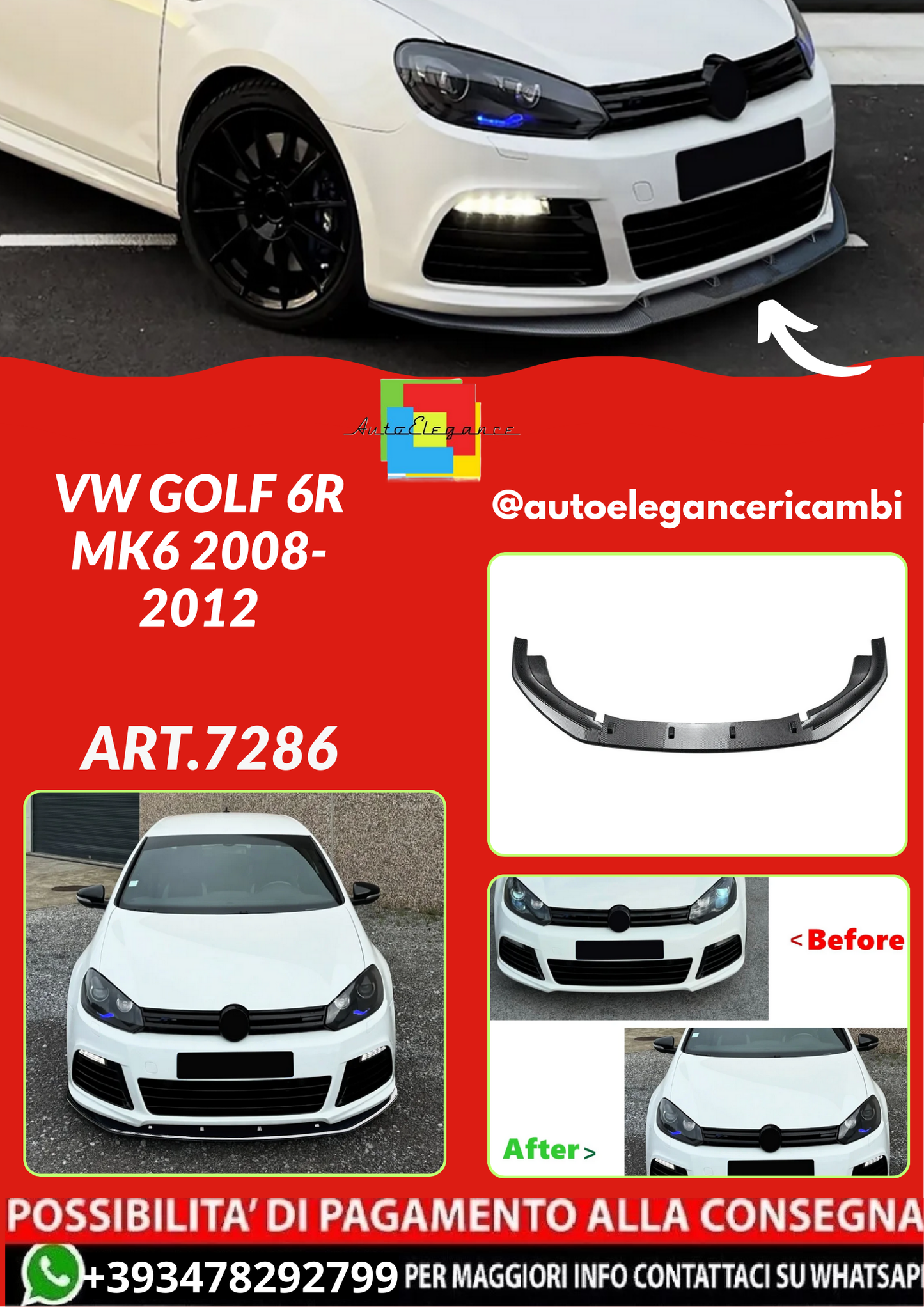 ART.7286 SPLITTER VW Golf 6R  MK6 2008-2012
