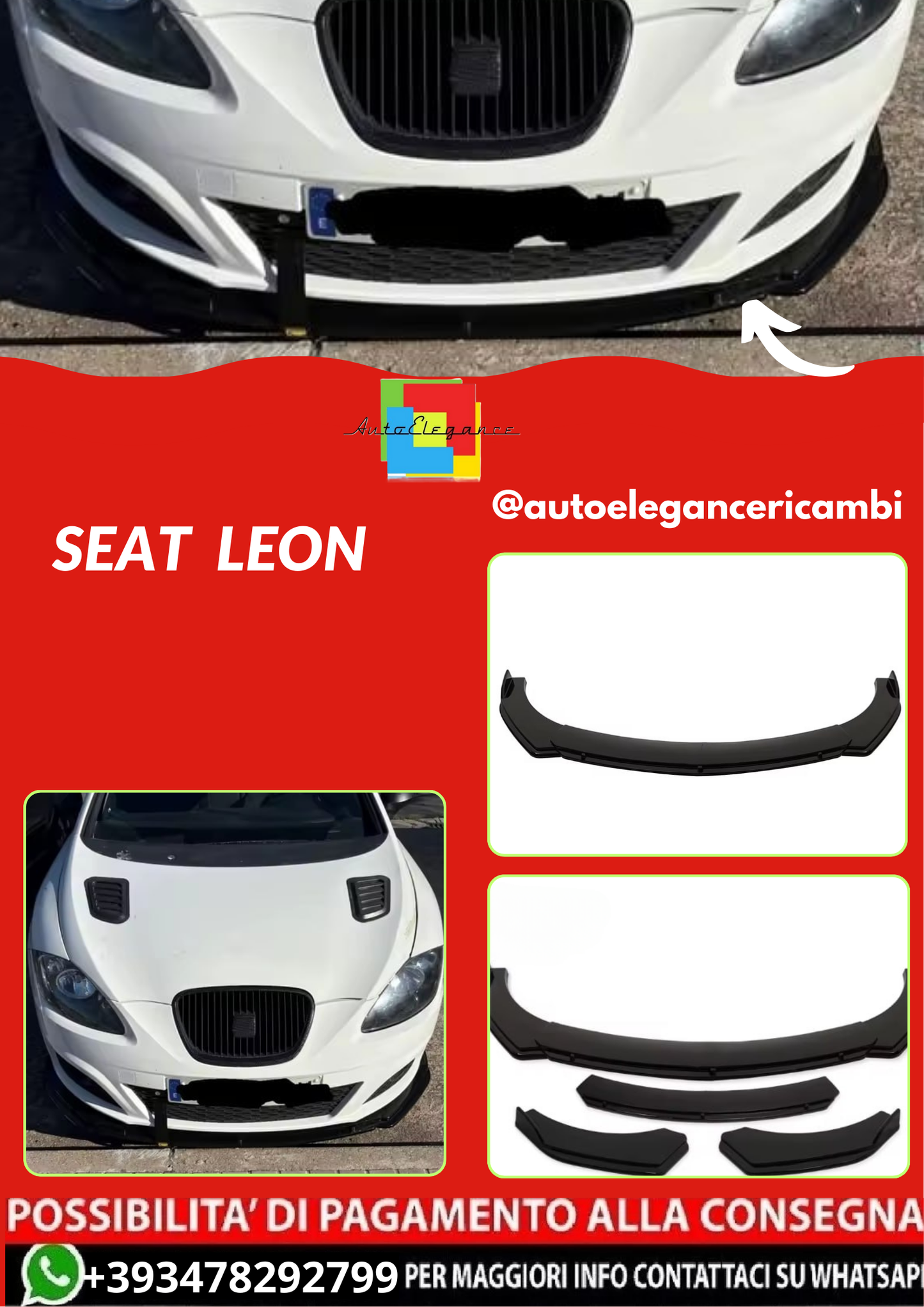 SPLITTER  SEAT  LEON NERO LUCIDO 4  PEZZI