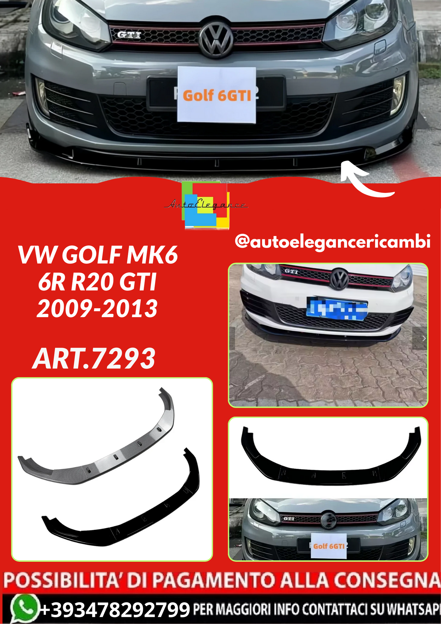 ART.7293 SPLITTER VW Golf MK6 6R R20 GTI 2009-2013