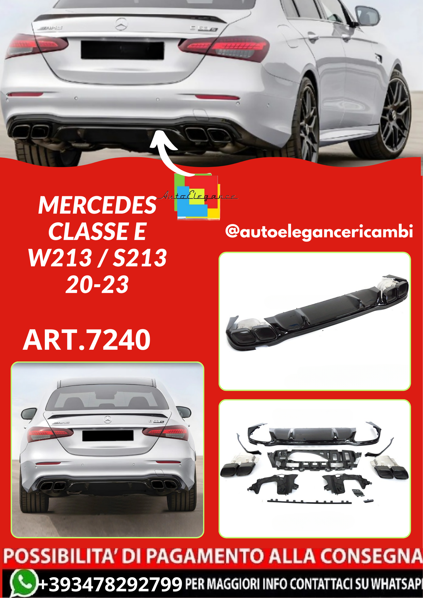 ART.7240 DIFFUSORE DOPPIO SCARICO SPORT MERCEDES CLASSE E  W213 / S213 20-23