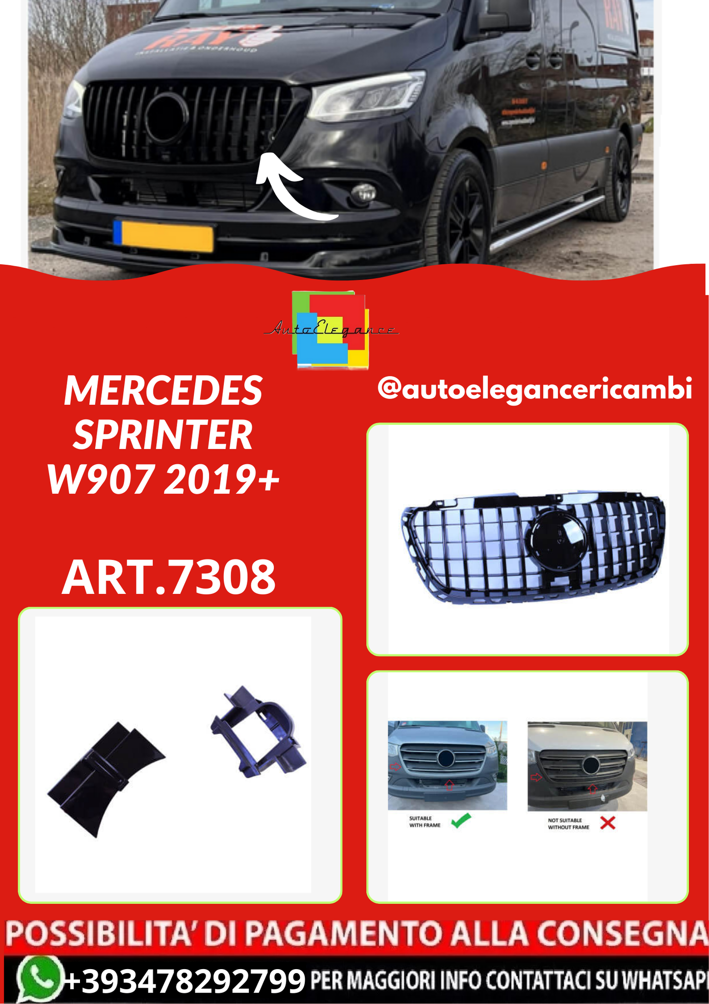 ART.7308  GRIGLIA Mercedes Sprinter W907 2019+ NERO LUCIDO