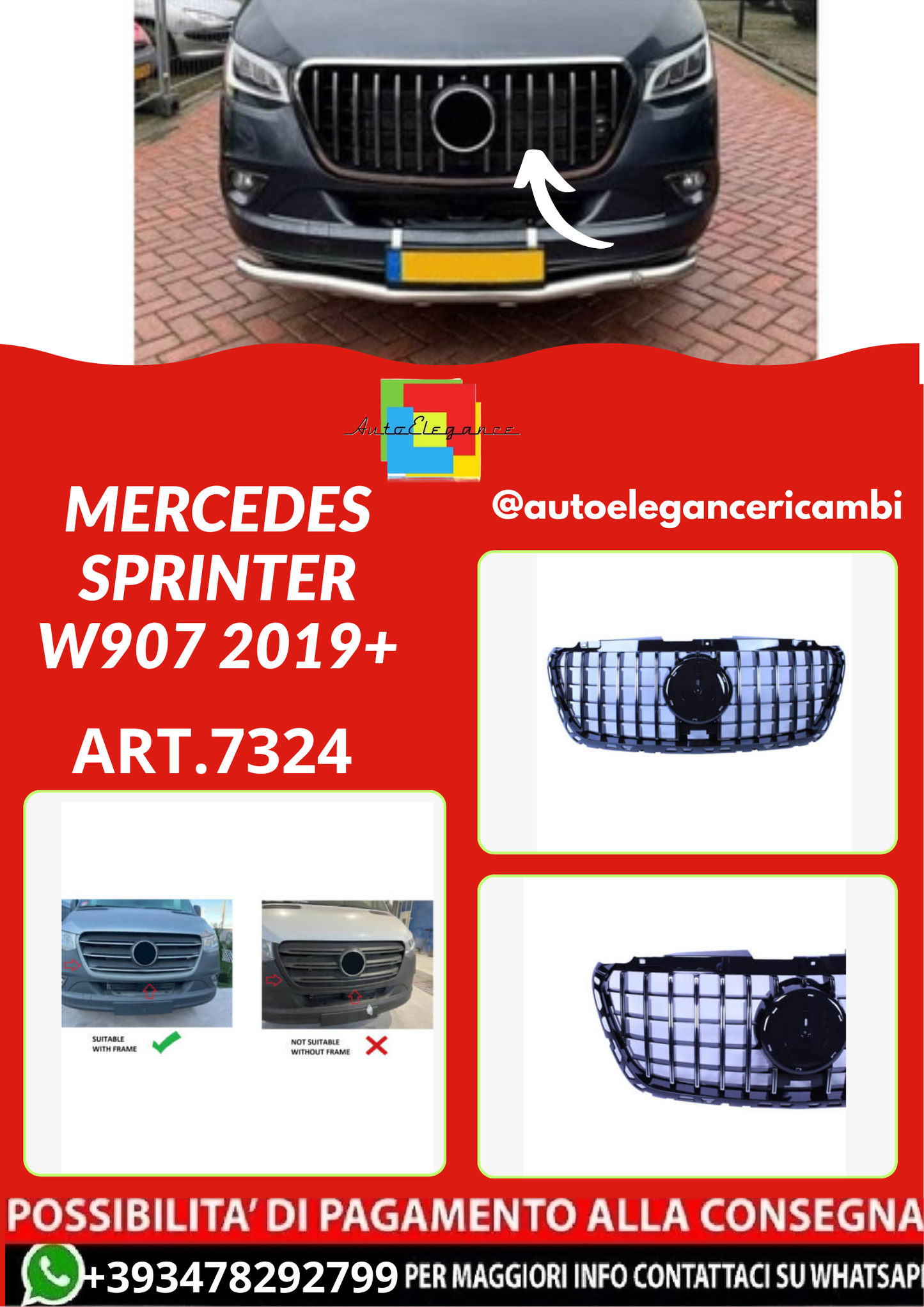 ART.7324  GRIGLIA  Mercedes Sprinter W907 2019+ CHROME