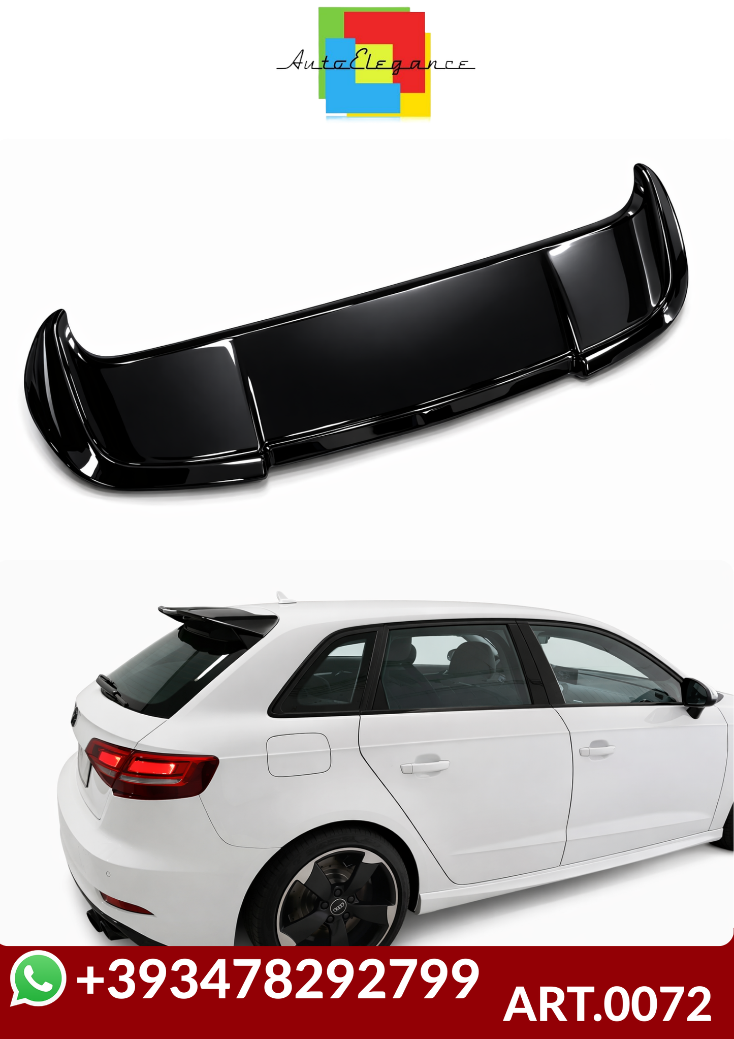 💕ART.0072 SPOILER AUDI A3 8V 5D  12-20 LOOK RS3 NERO LUCIDO💕