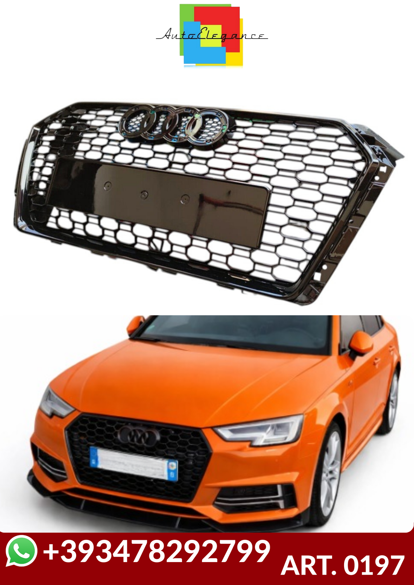 💕ART. 0197 GRIGLIA AUDI A4 B9 2015-2019 LOOK RS4 NERO LUCIDO💕