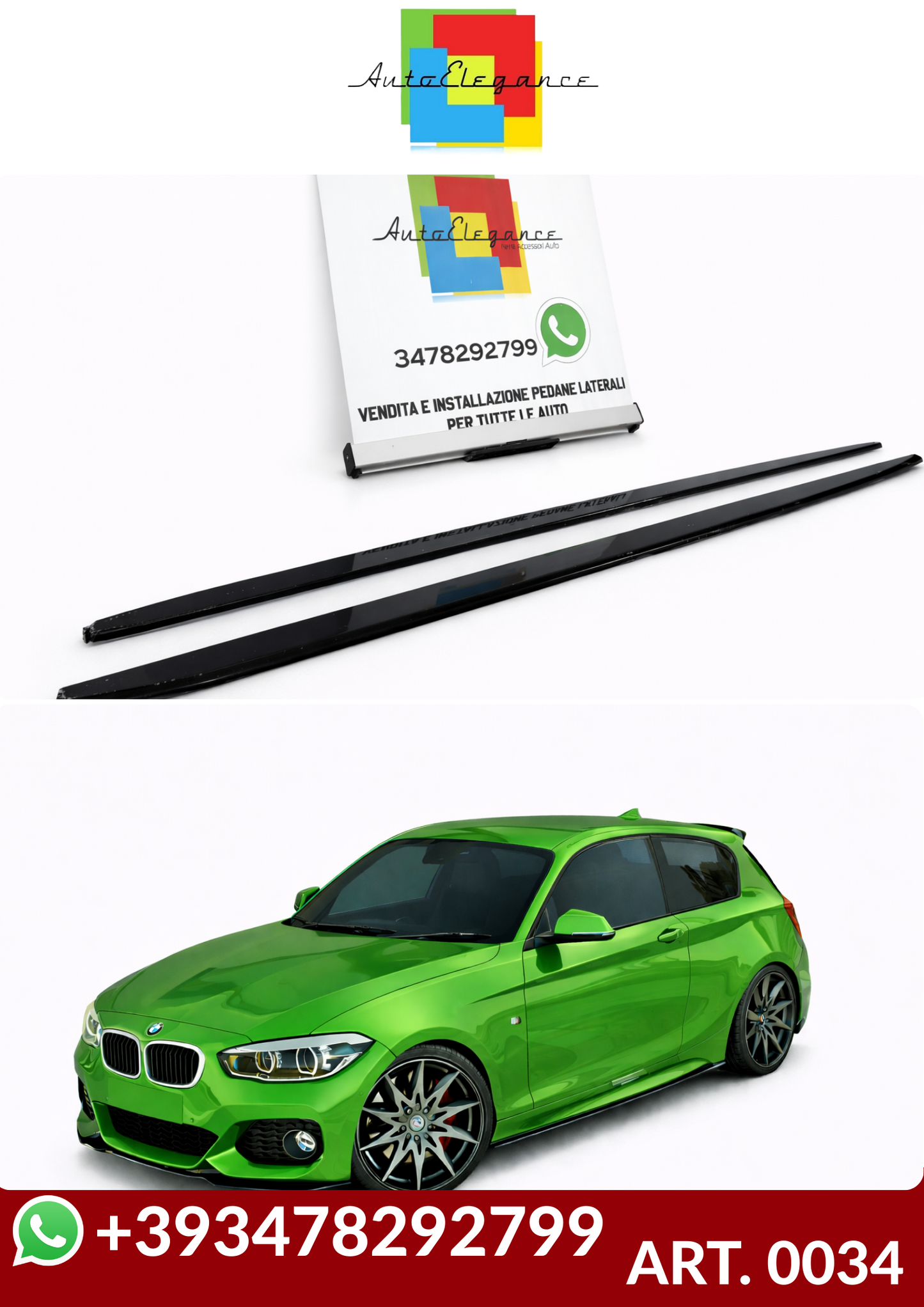 💕ART. 0034  SOTTO MINIGONNE BMW SERIE 1 F20 F21  190CM NERO LUCIDO💕