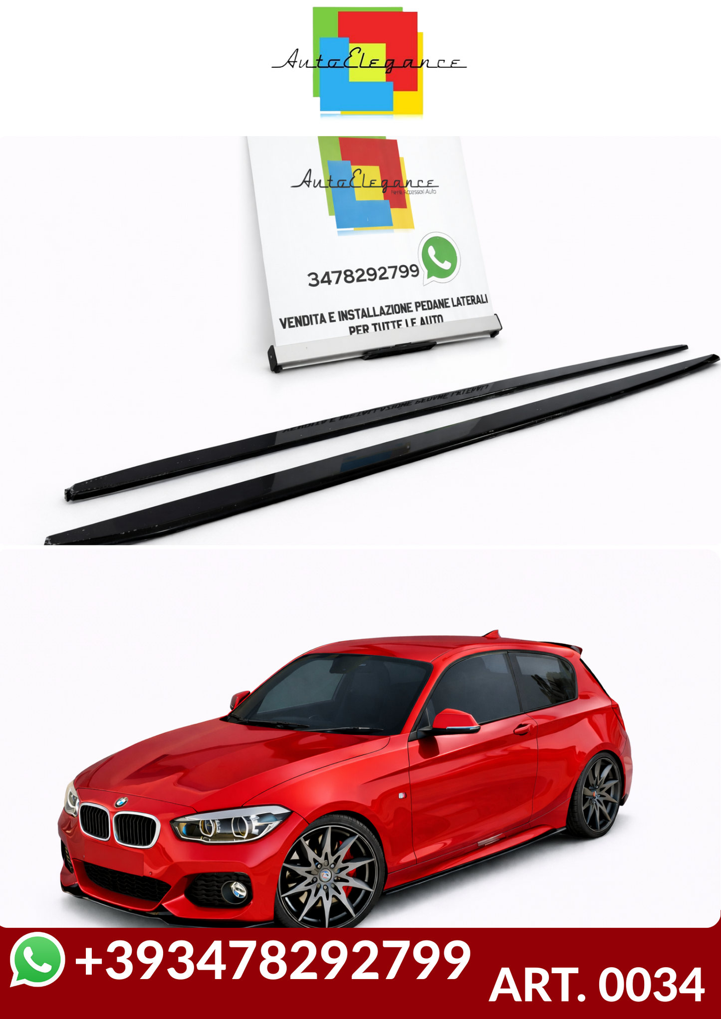 💕ART. 0034  SOTTO MINIGONNE BMW SERIE 1 F20 F21  190CM NERO LUCIDO💕