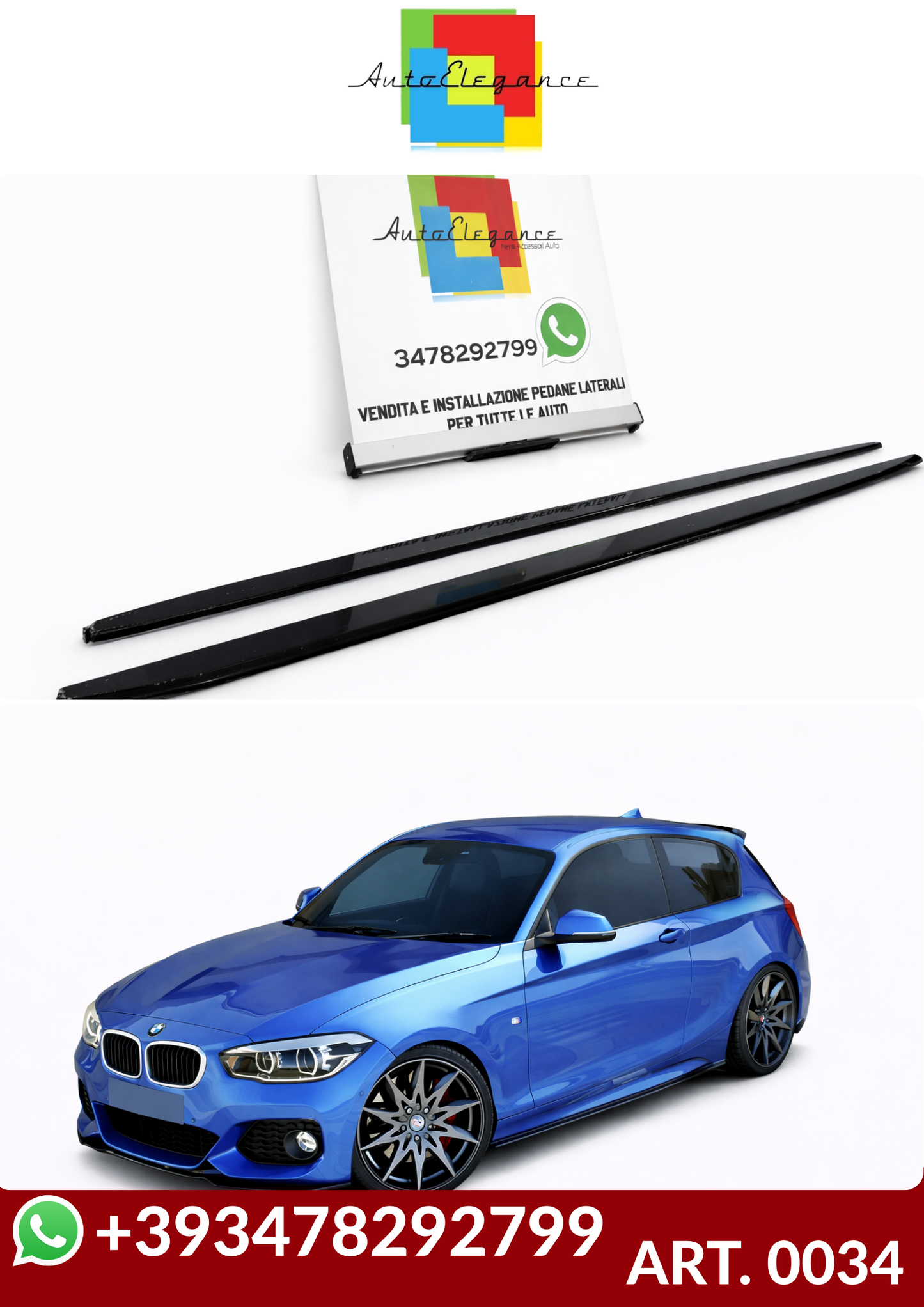 💕ART. 0034  SOTTO MINIGONNE BMW SERIE 1 F20 F21  190CM NERO LUCIDO💕