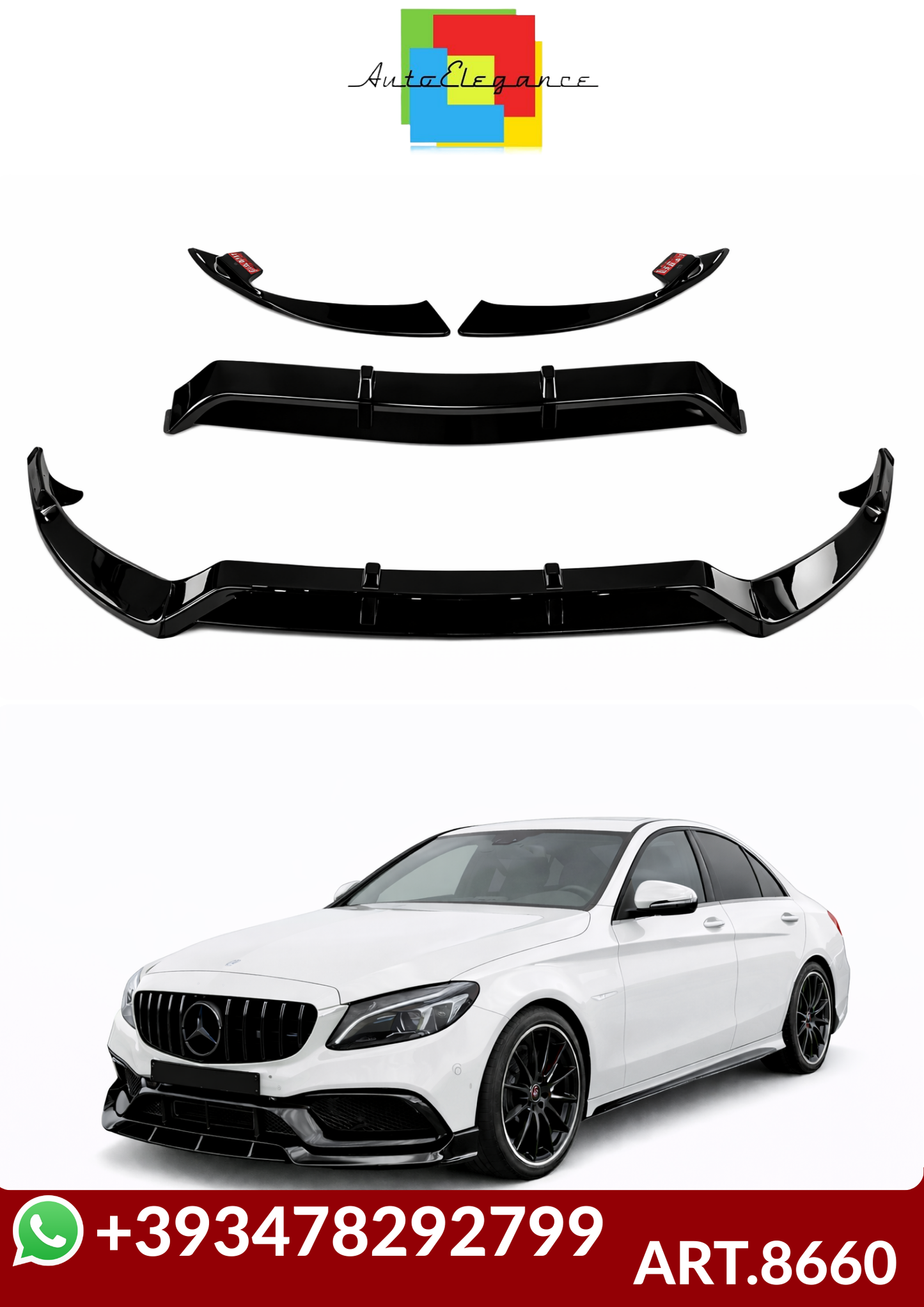 💕ART.8660 SPLITTER Mercedes Benz C W205 2014-2022 NERO LUCIDO 💕