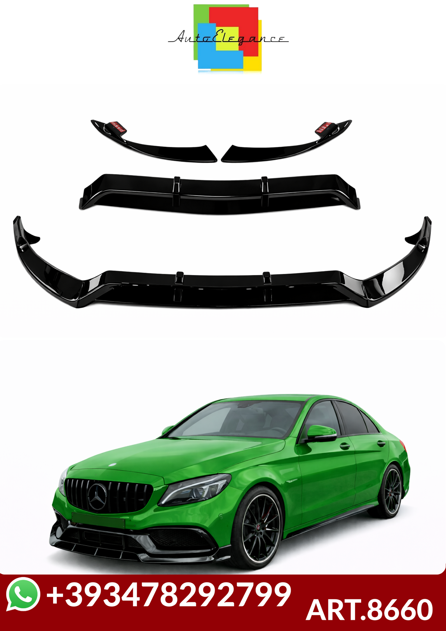 💕ART.8660 SPLITTER Mercedes Benz C W205 2014-2022 NERO LUCIDO 💕