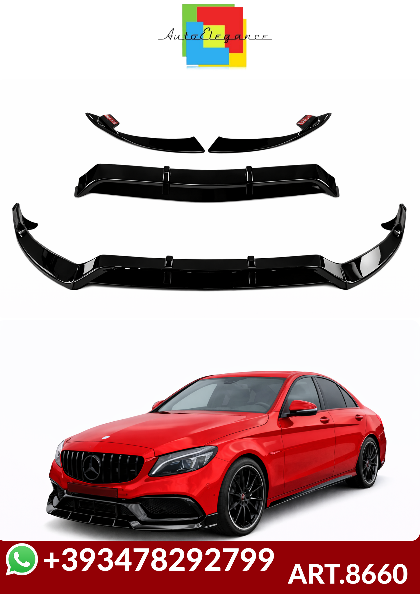 💕ART.8660 SPLITTER Mercedes Benz C W205 2014-2022 NERO LUCIDO 💕
