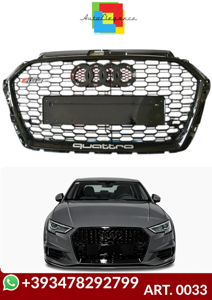 💕ART. 0033 GRIGLIA AUDI A3 8V 2017-2020 LOOK RS3 NERO LUCIDO💕
