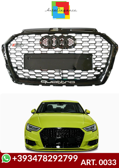 💕ART. 0033 GRIGLIA AUDI A3 8V 2017-2020 LOOK RS3 NERO LUCIDO💕