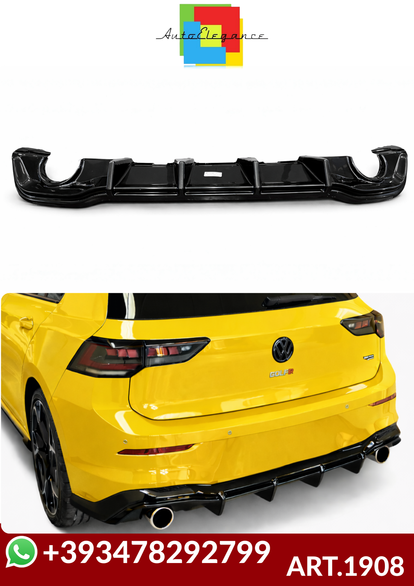 💕ART.1908 DIFFUSORE VW GOLF 8+8.5 GTI 20+ GTI RLINE GTE NERO LUCIDO💕