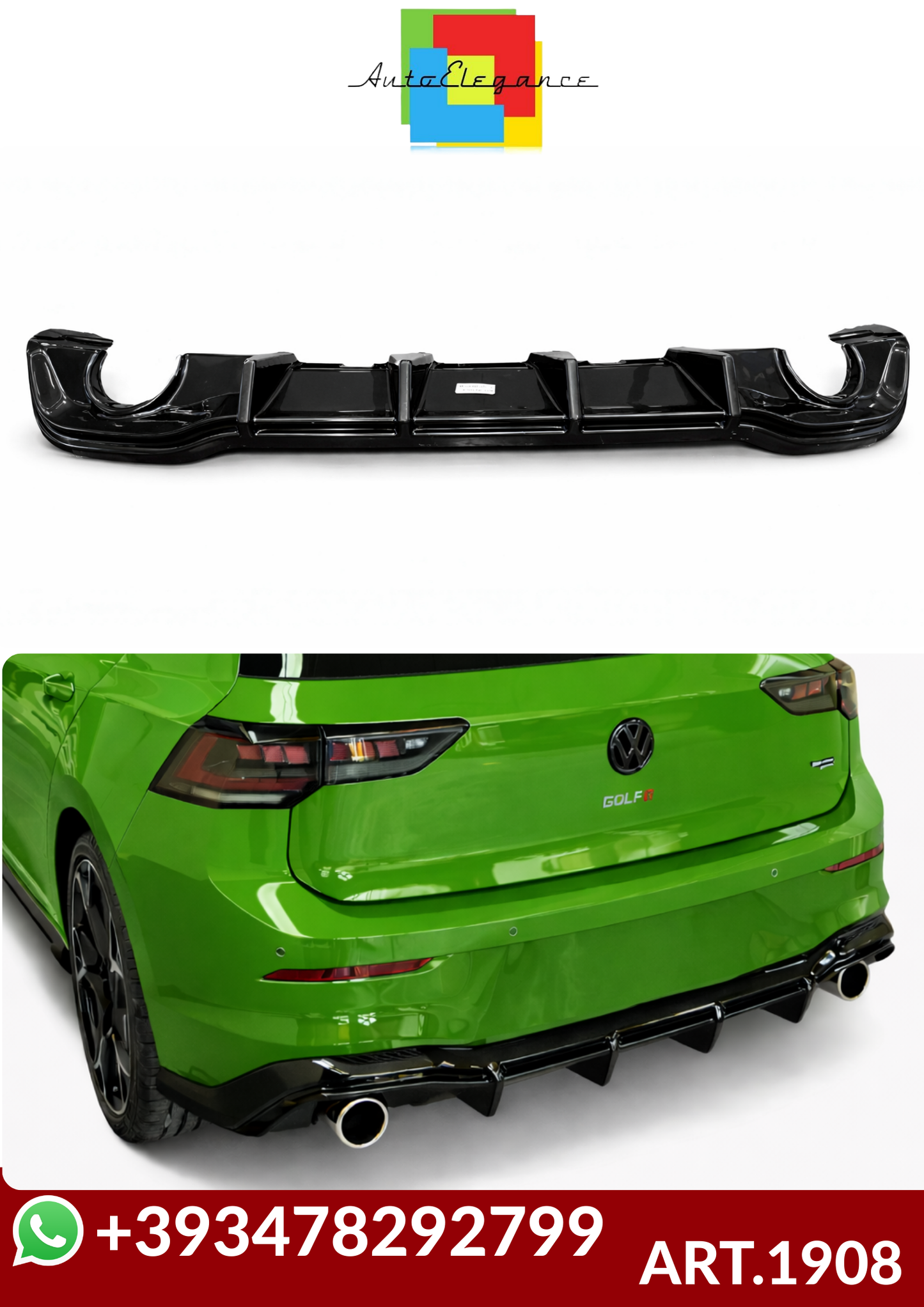 💕ART.1908 DIFFUSORE VW GOLF 8+8.5 GTI 20+ GTI RLINE GTE NERO LUCIDO💕