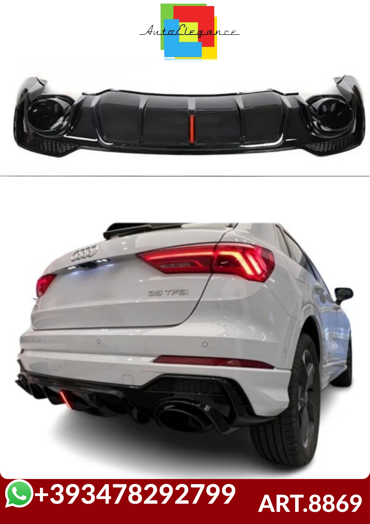 💕ART.8869 DIFFUSORI  AUDI  Q3 F3 2018+ SUV   NERO  LUCIDO💕
