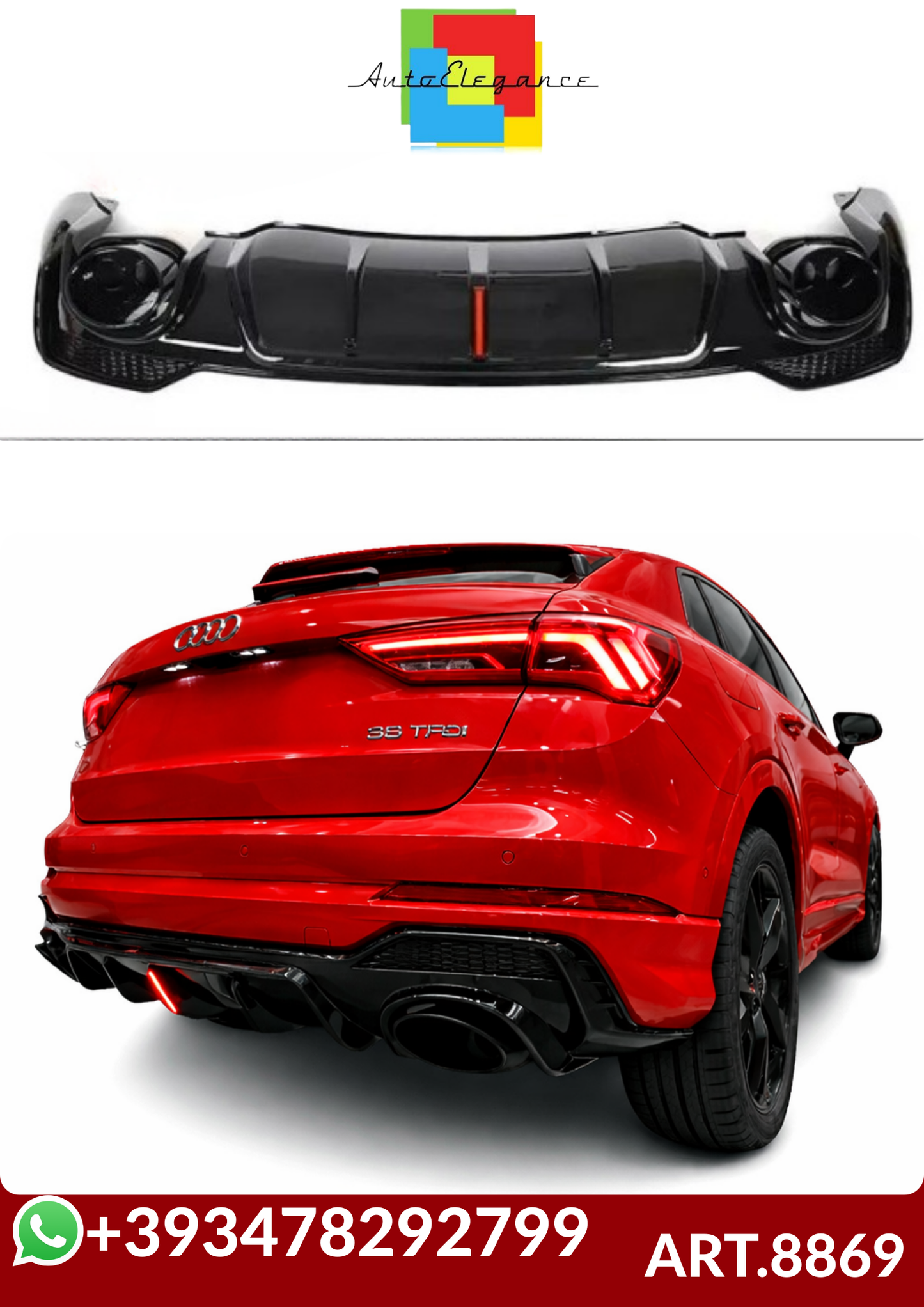 💕ART.8869 DIFFUSORI  AUDI  Q3 F3 2018+ SUV   NERO  LUCIDO💕