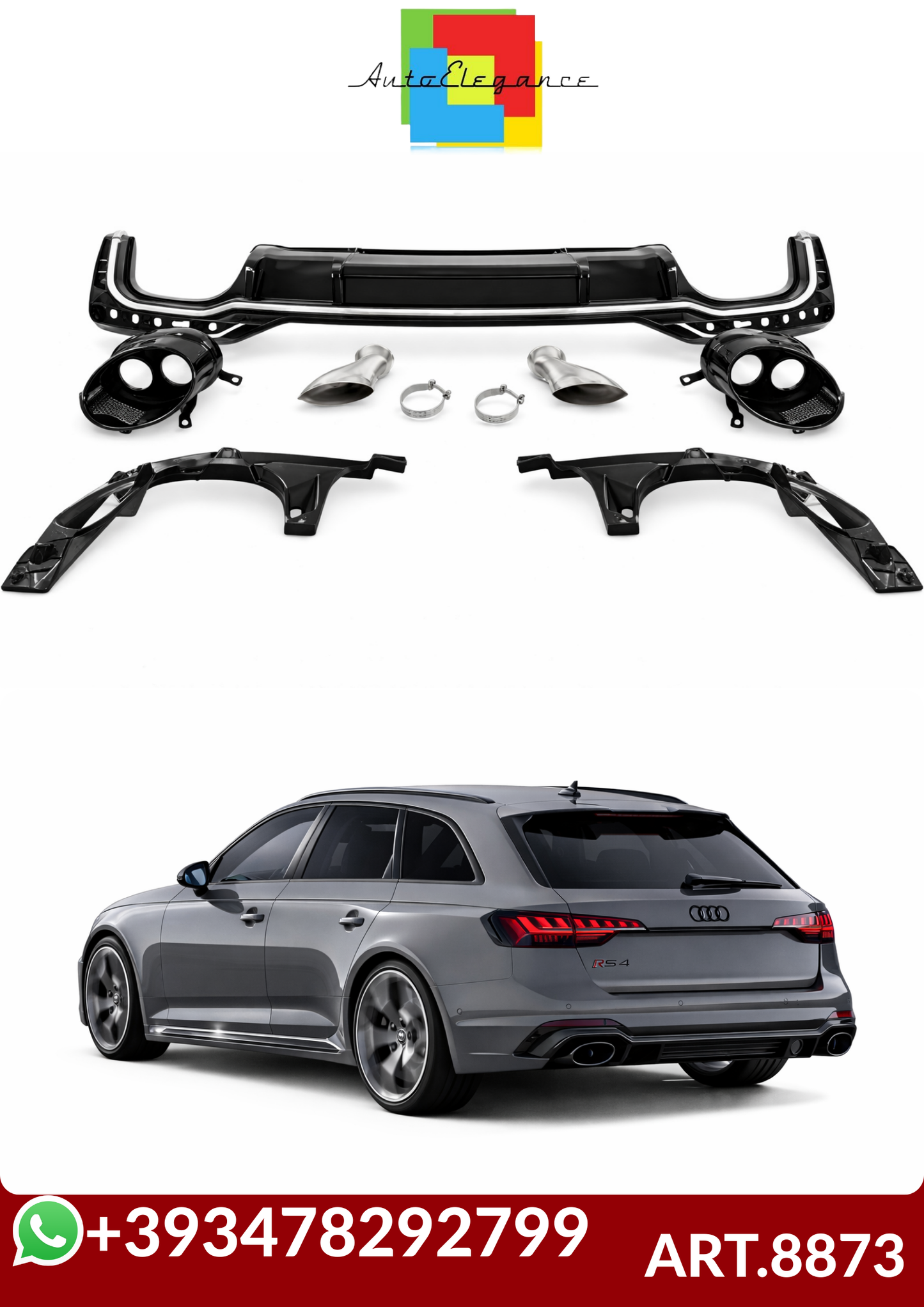 💕ART.8873 Diffusore AUDI A4 B9 look rs4 restyling 2020+ avant + berlina💕