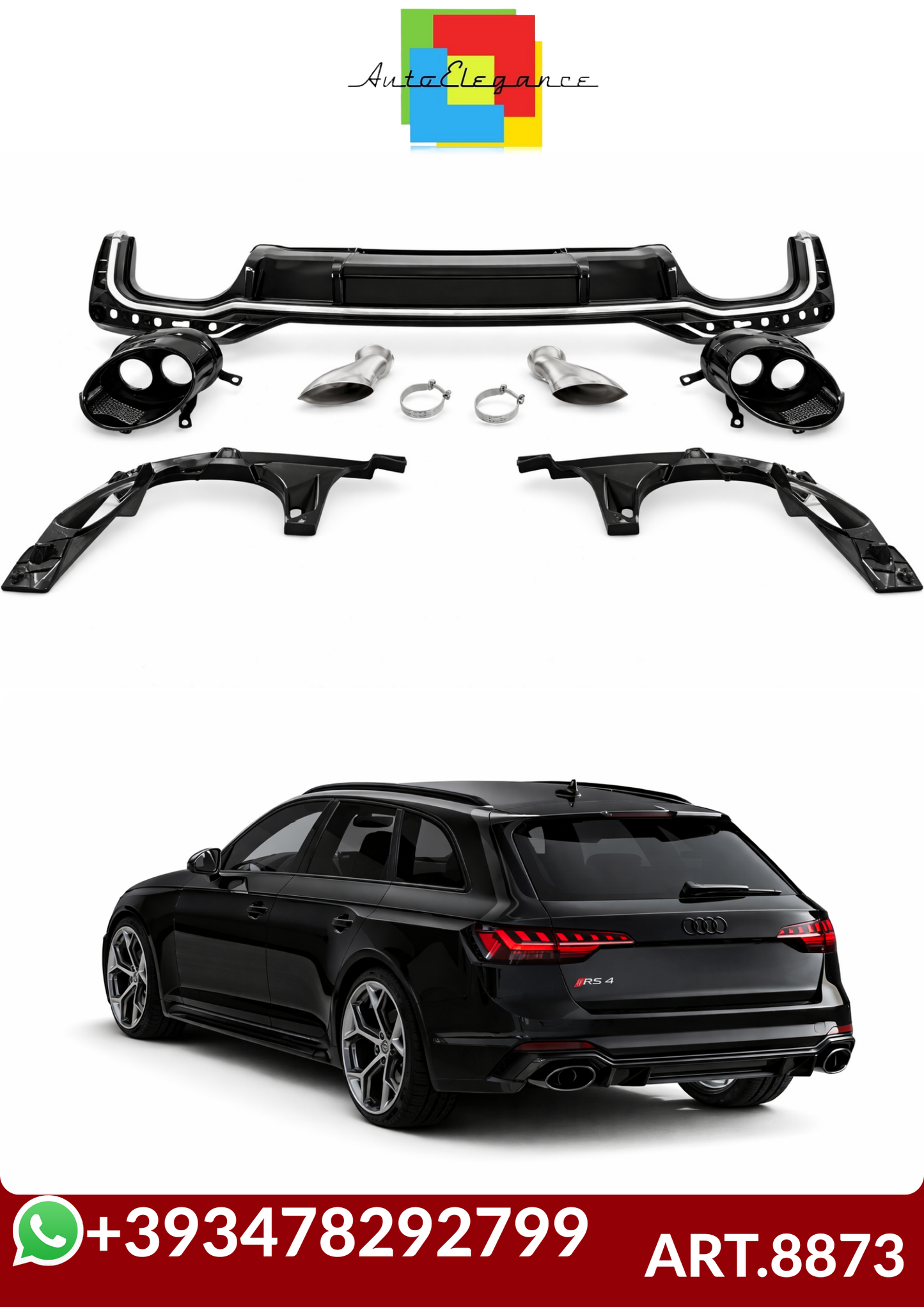 💕ART.8873 Diffusore AUDI A4 B9 look rs4 restyling 2020+ avant + berlina💕