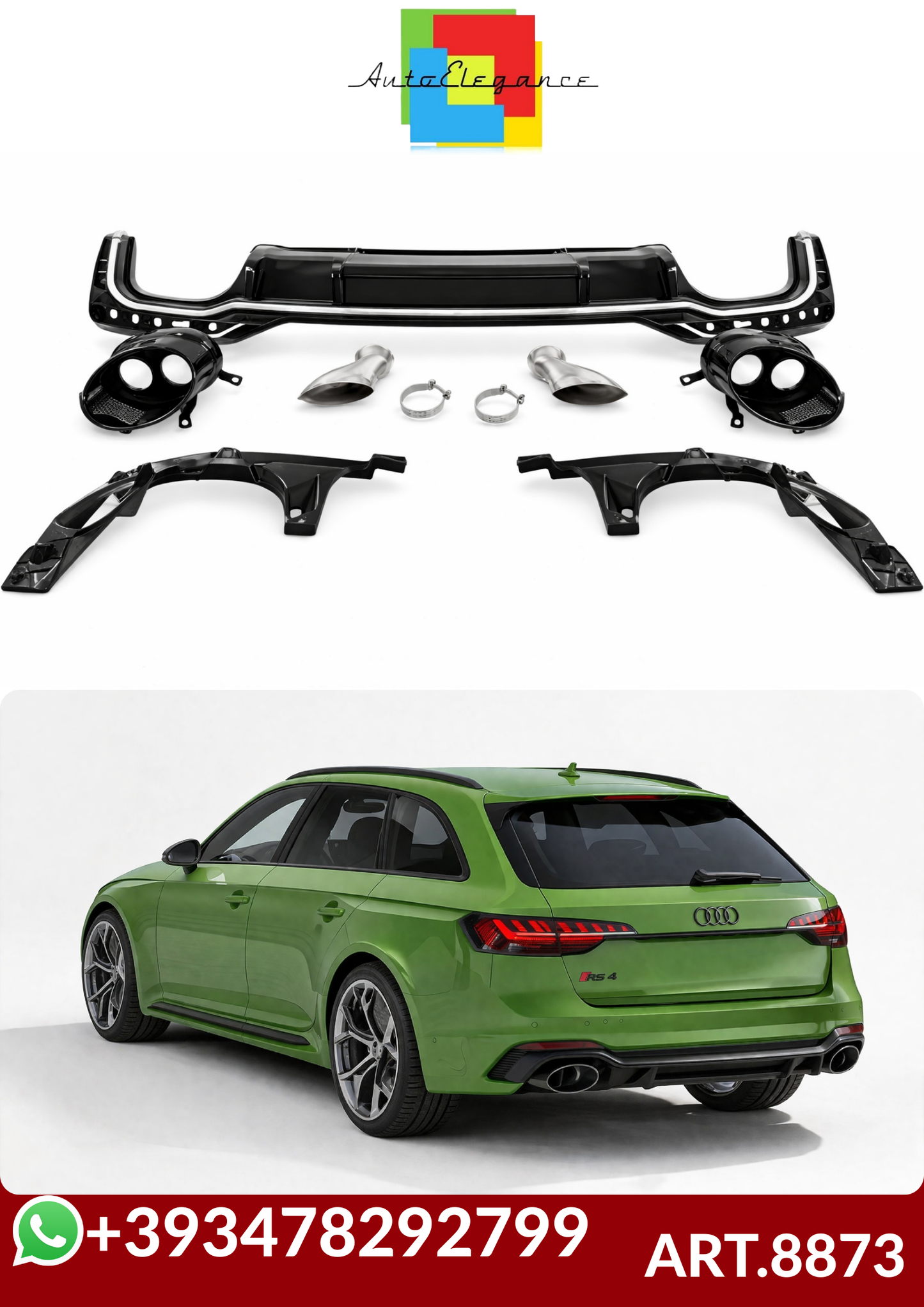 💕ART.8873 Diffusore AUDI A4 B9 look rs4 restyling 2020+ avant + berlina💕