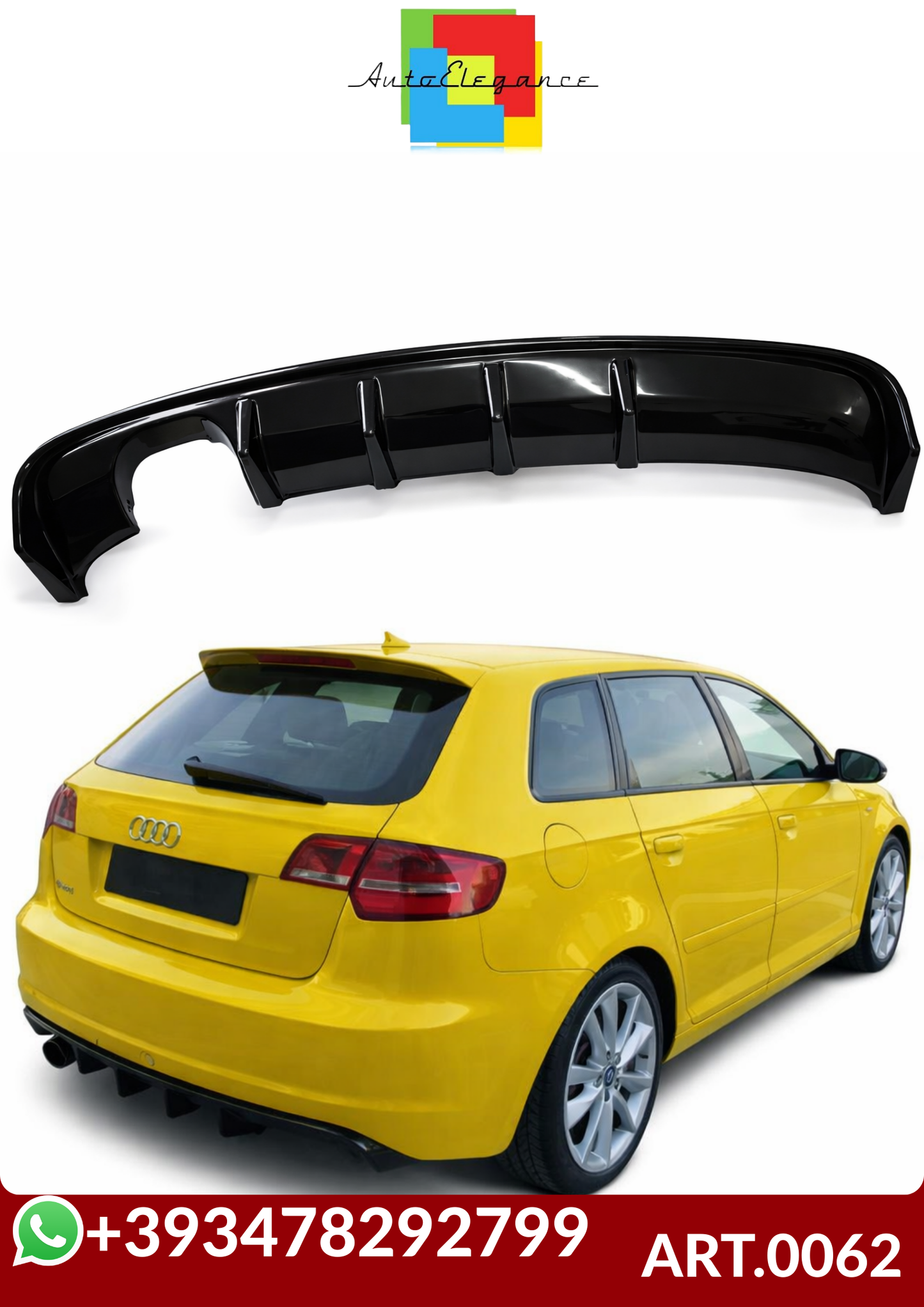 💕ART. 0062 DIFFUSORE AUDI A3 8P 2008-2012 3/5 PORTE LOOK RS3 NERO LUCIDO💕