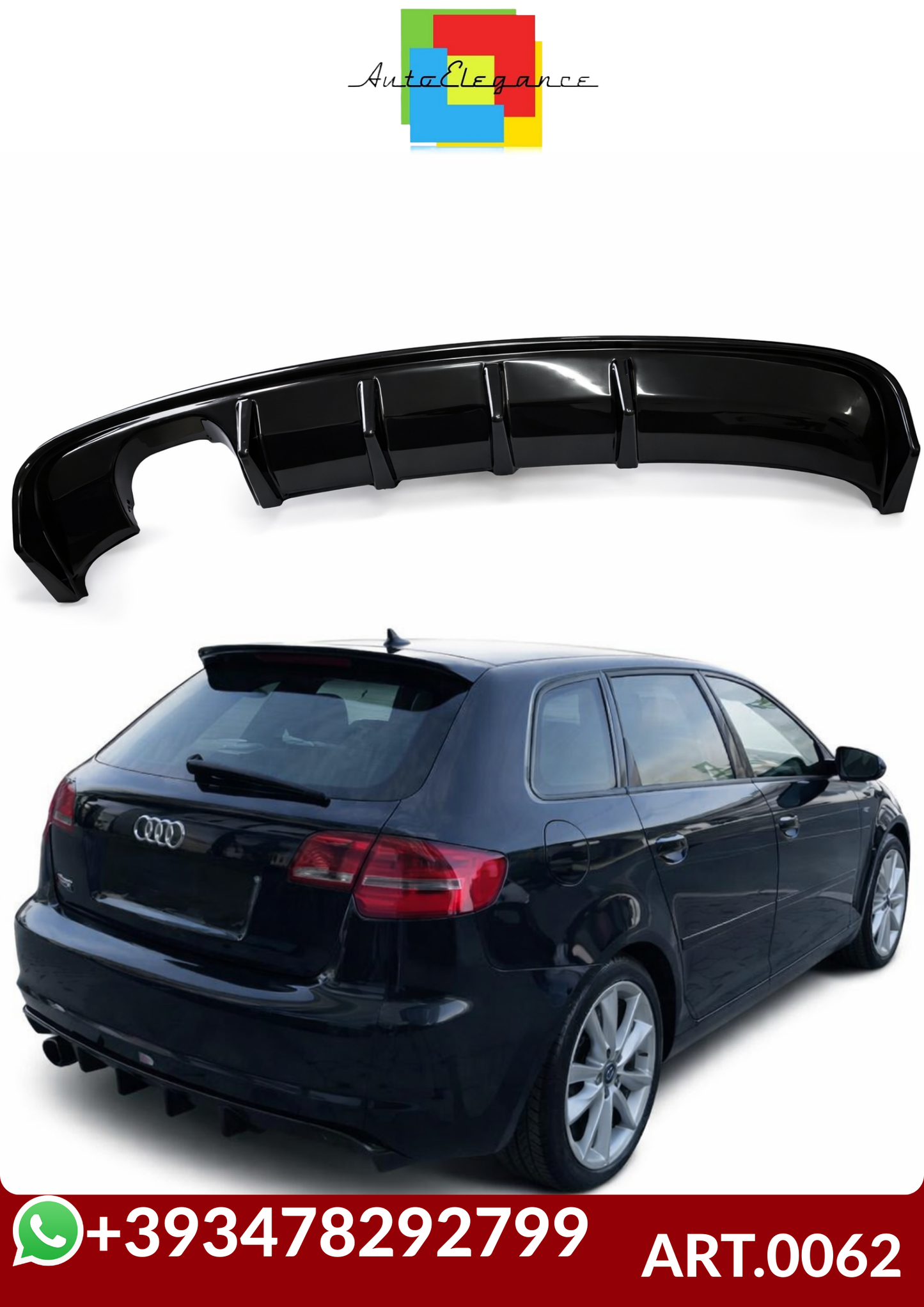 💕ART. 0062 DIFFUSORE AUDI A3 8P 2008-2012 3/5 PORTE LOOK RS3 NERO LUCIDO💕