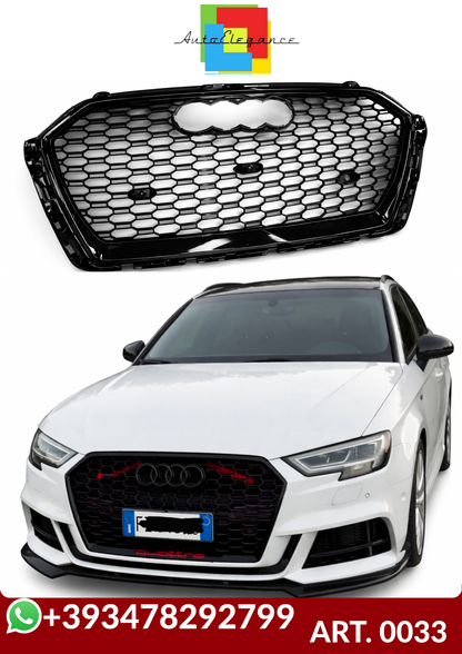 💕ART. 0033 GRIGLIA AUDI A3 8V 2017-2020 LOOK RS3 NERO LUCIDO💕