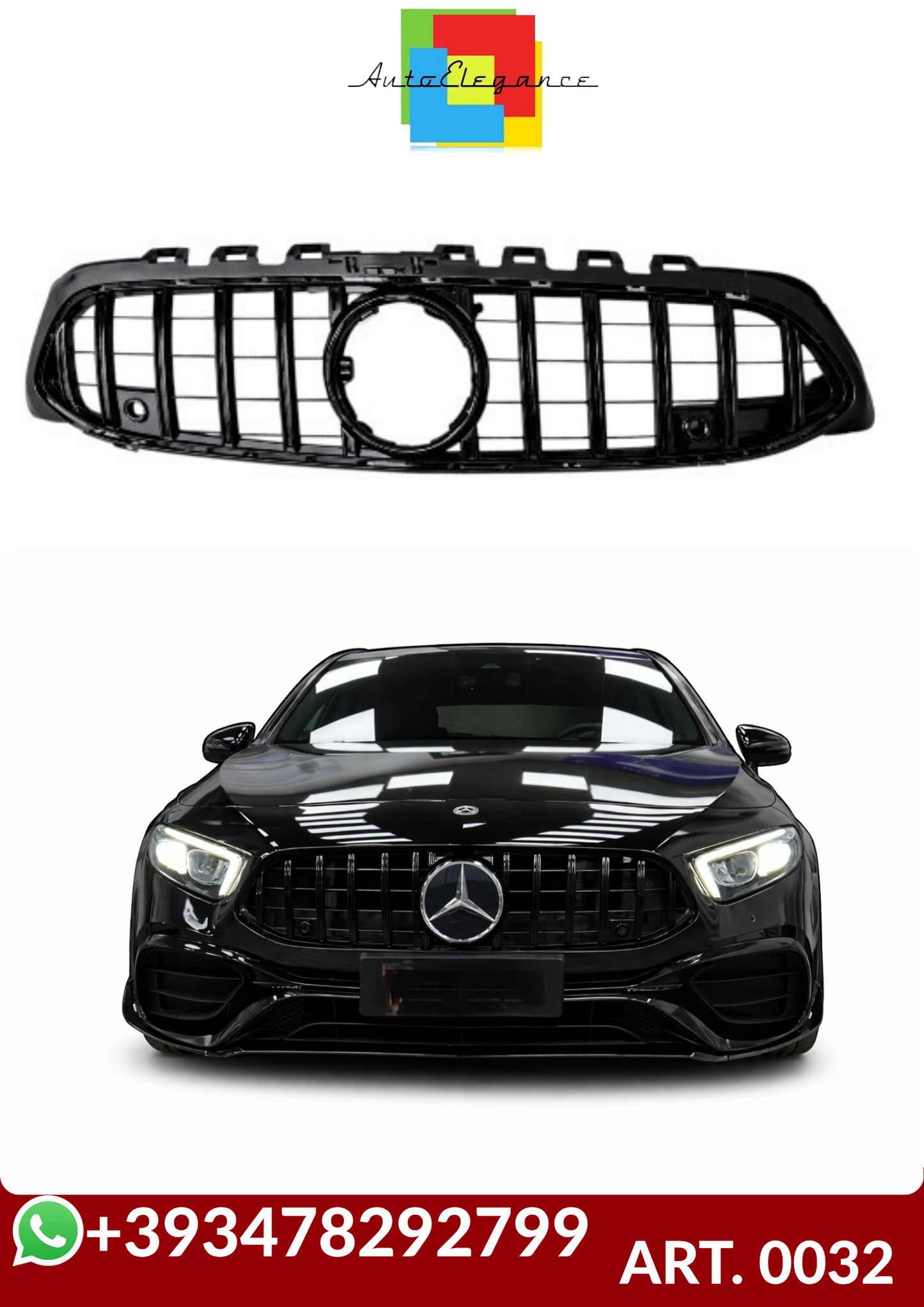 💕ART. 0032 GRIGLIA MERCEDES CLASSE A W177 AMG LOOK GT NERA SENZA CAMERA💕