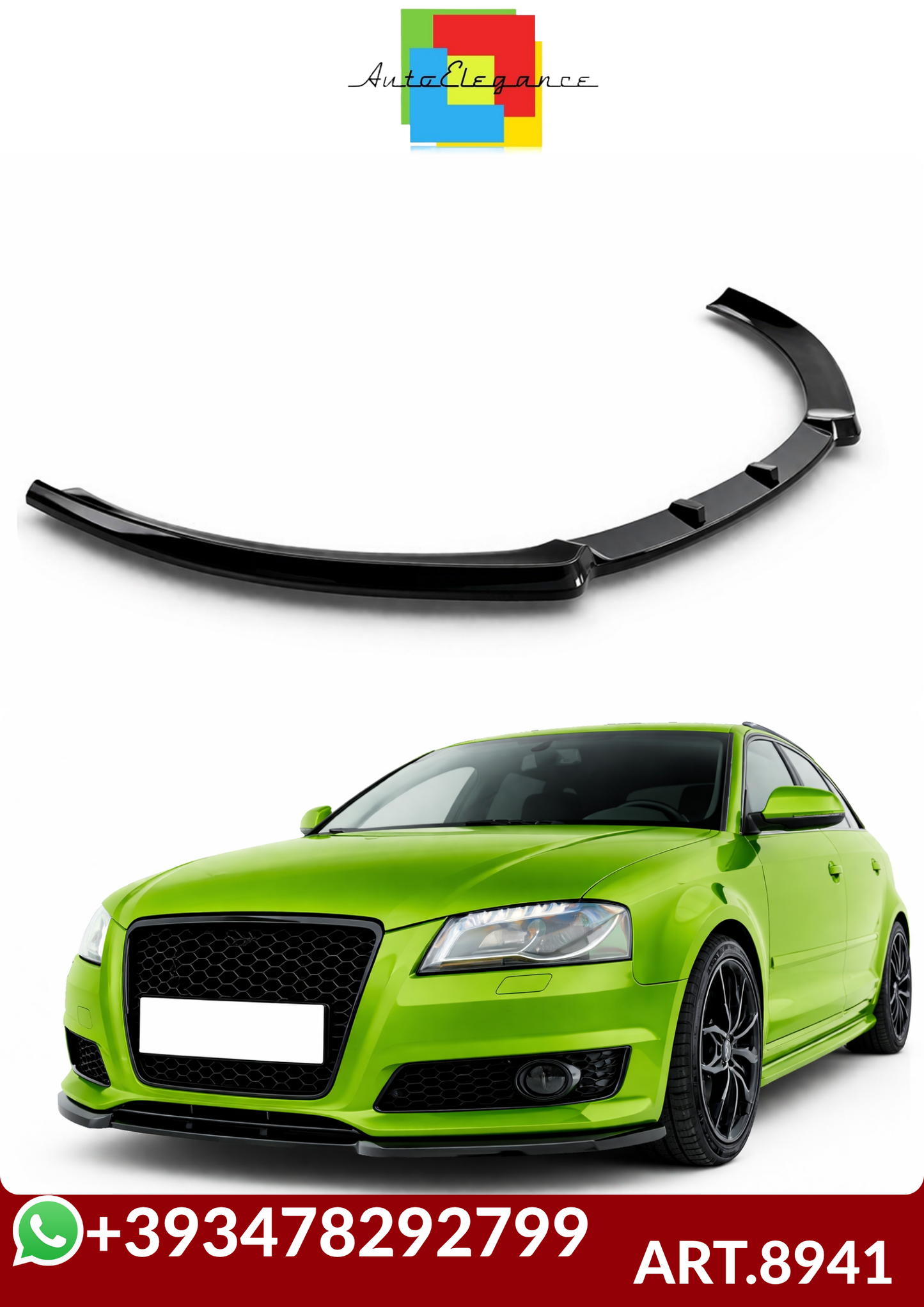 💕ART.8941 SPLITTER AUDI A3 8P 2008-2012  NERO  LUCIDO💕